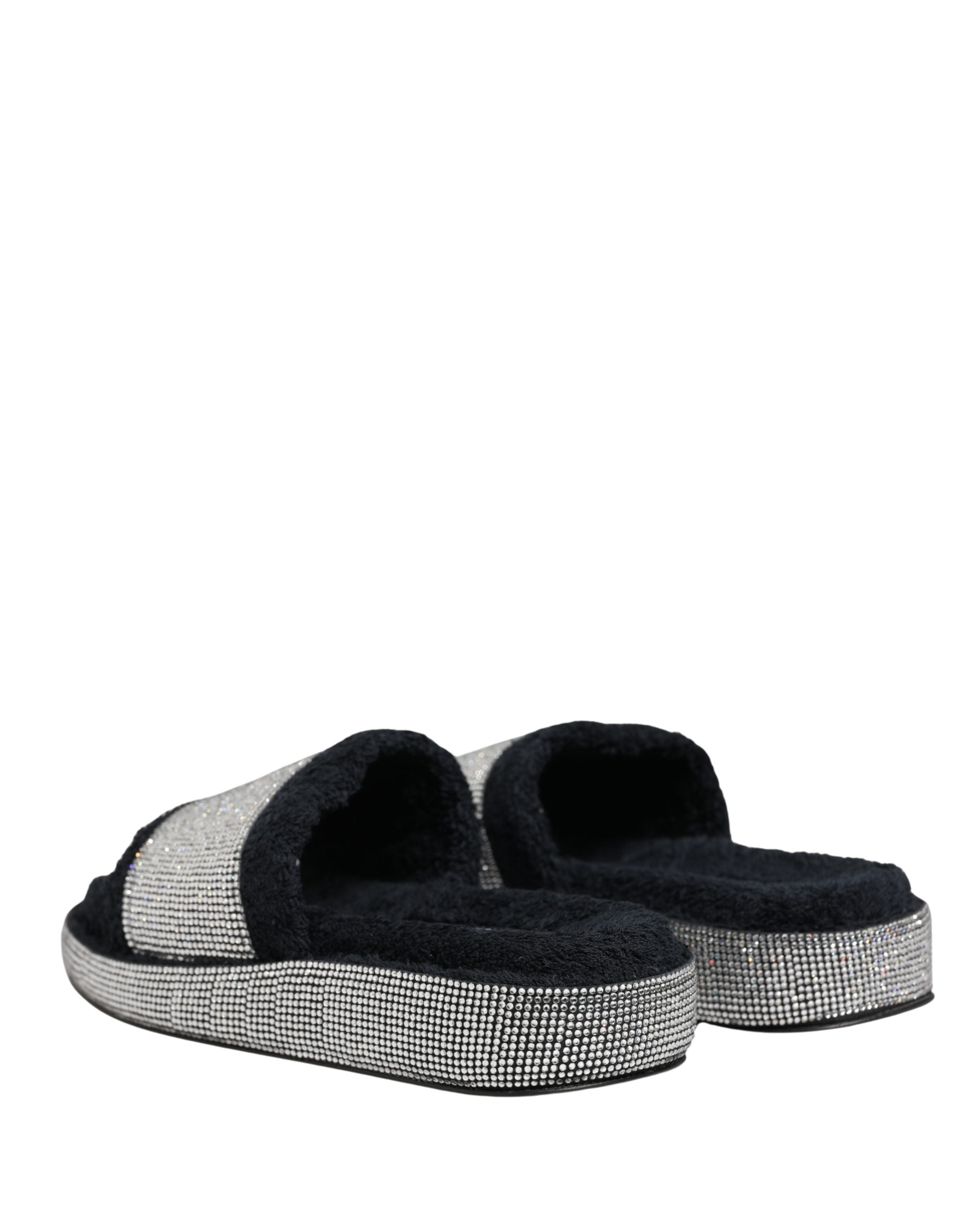 Dolce & Gabbana Black Crystal Embellished Platform Slides Shoes