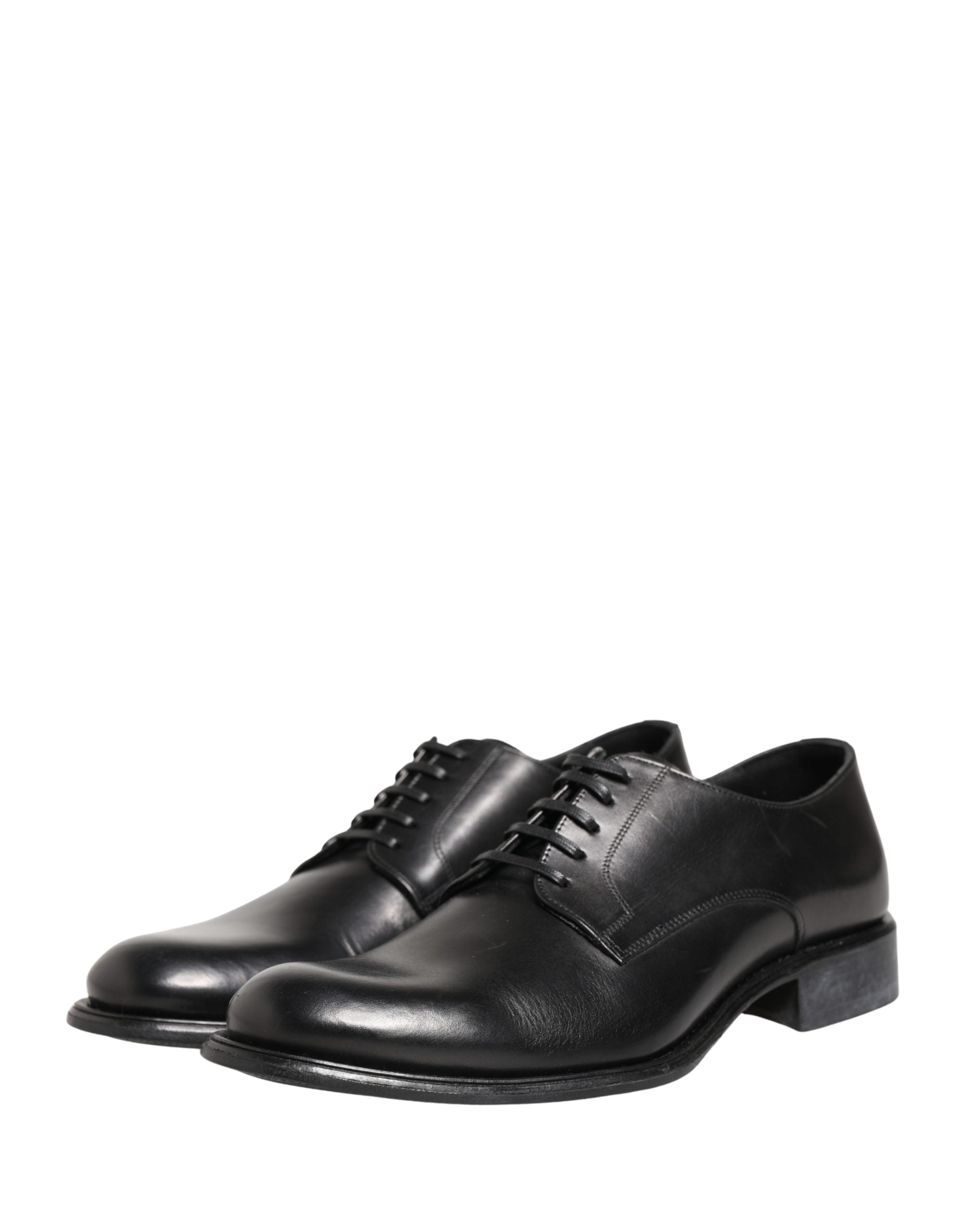 Dolce & Gabbana Black Calfskin Leather Derby Men Dress Shoes
