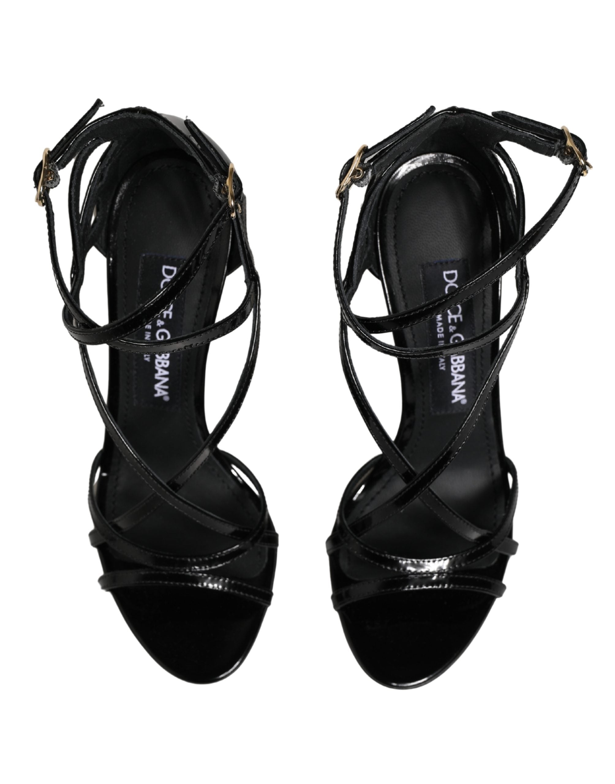 Dolce & Gabbana Black Leather Stiletto Heel Sandals Shoes