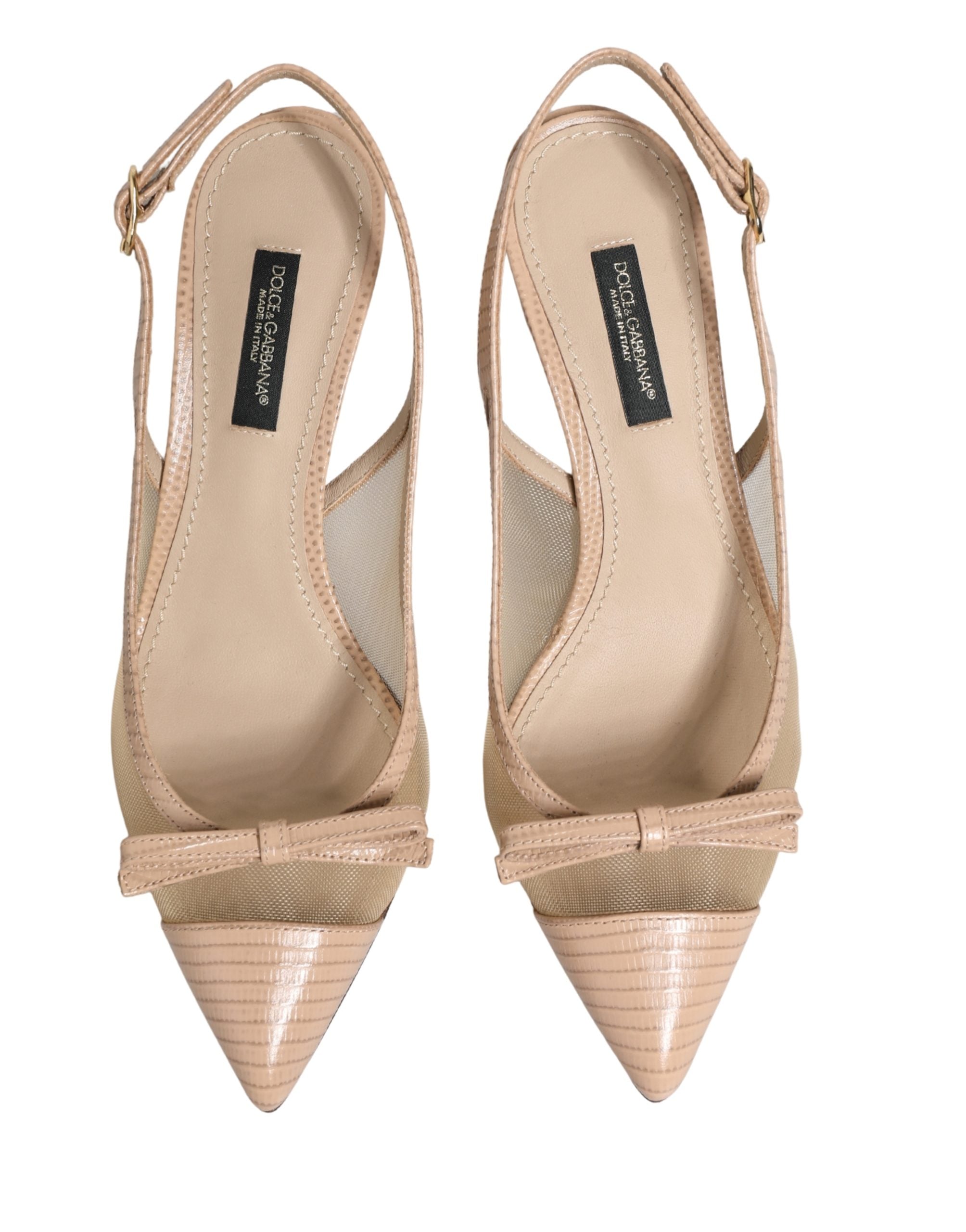 Dolce & Gabbana Beige Lori Mesh Leather Slingback Sandals Shoes