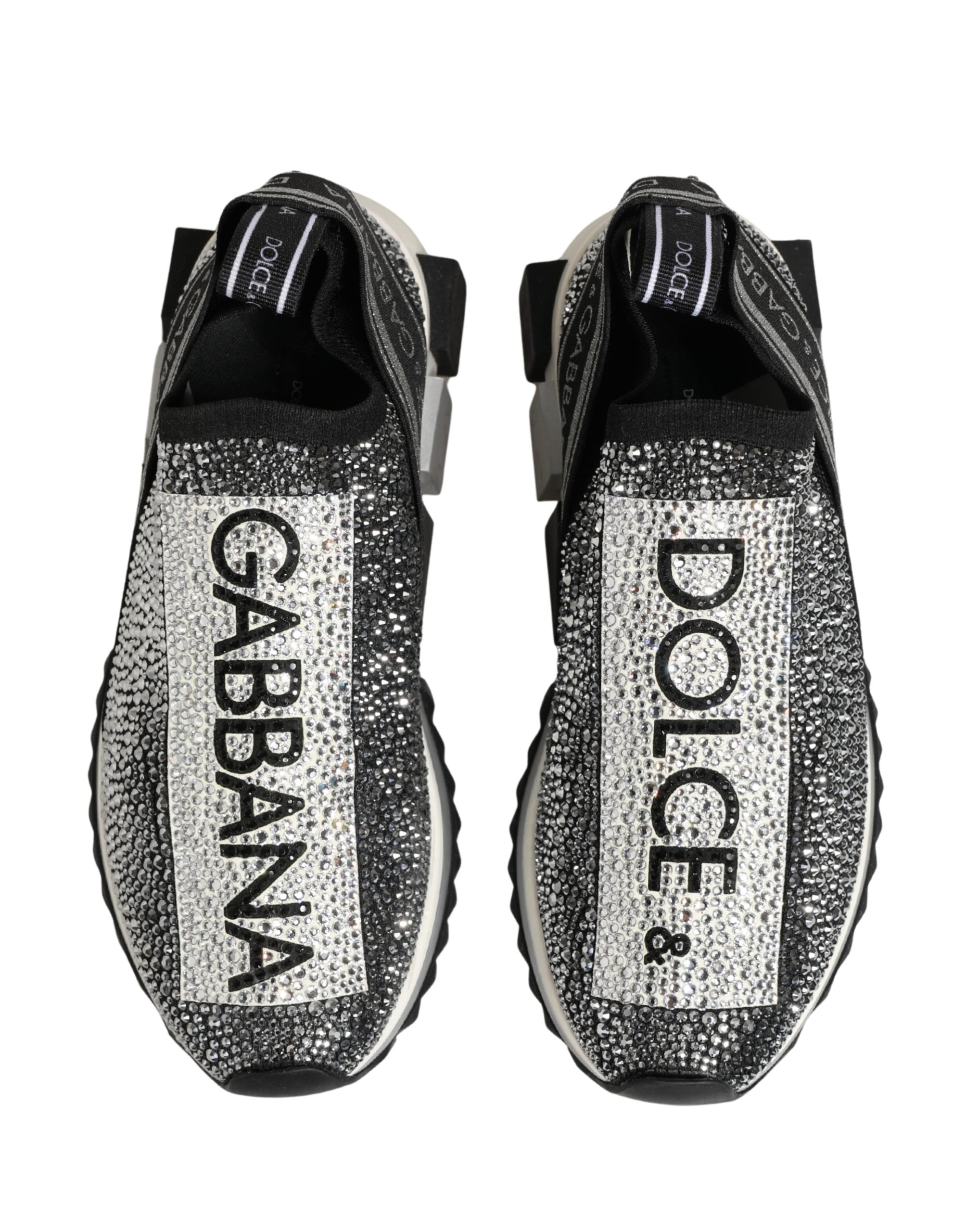 Dolce & Gabbana Silver Crystal Logo Slip On Sorrento Sneakers Shoes