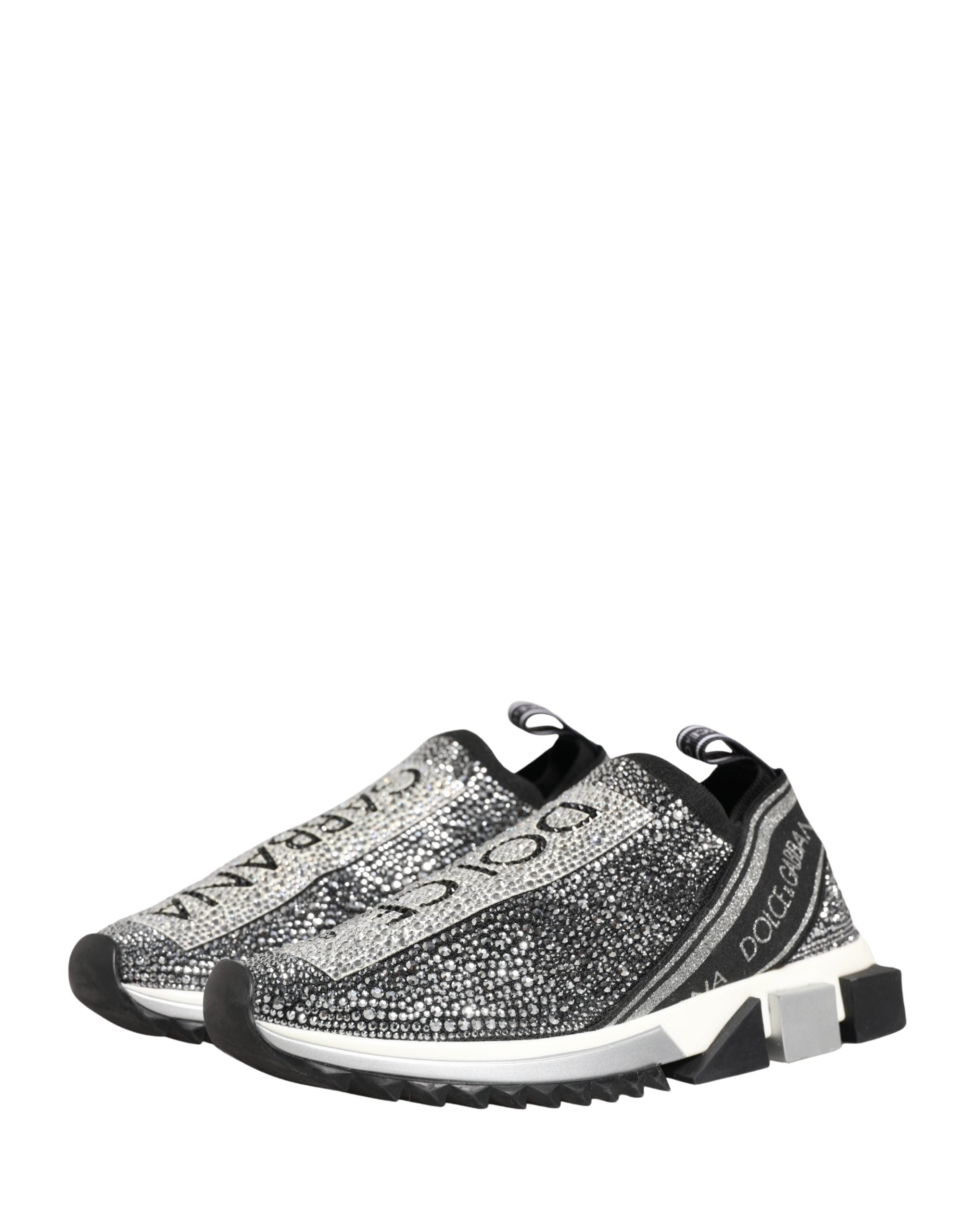 Dolce & Gabbana Silver Crystal Logo Slip On Sorrento Sneakers Shoes