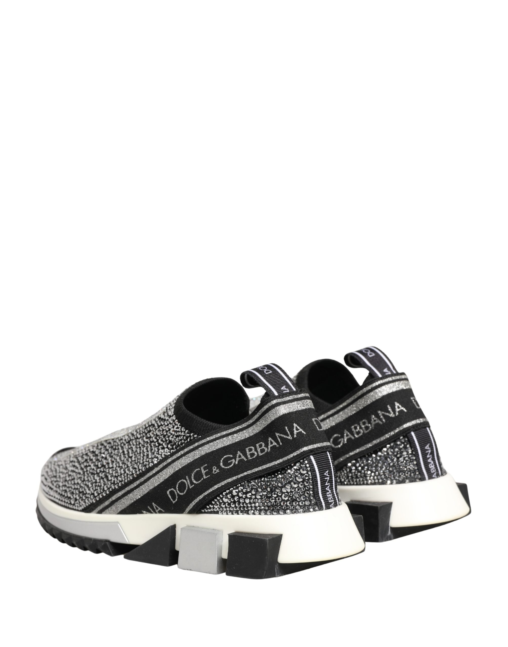 Dolce & Gabbana Silver Crystal Logo Slip On Sorrento Sneakers Shoes