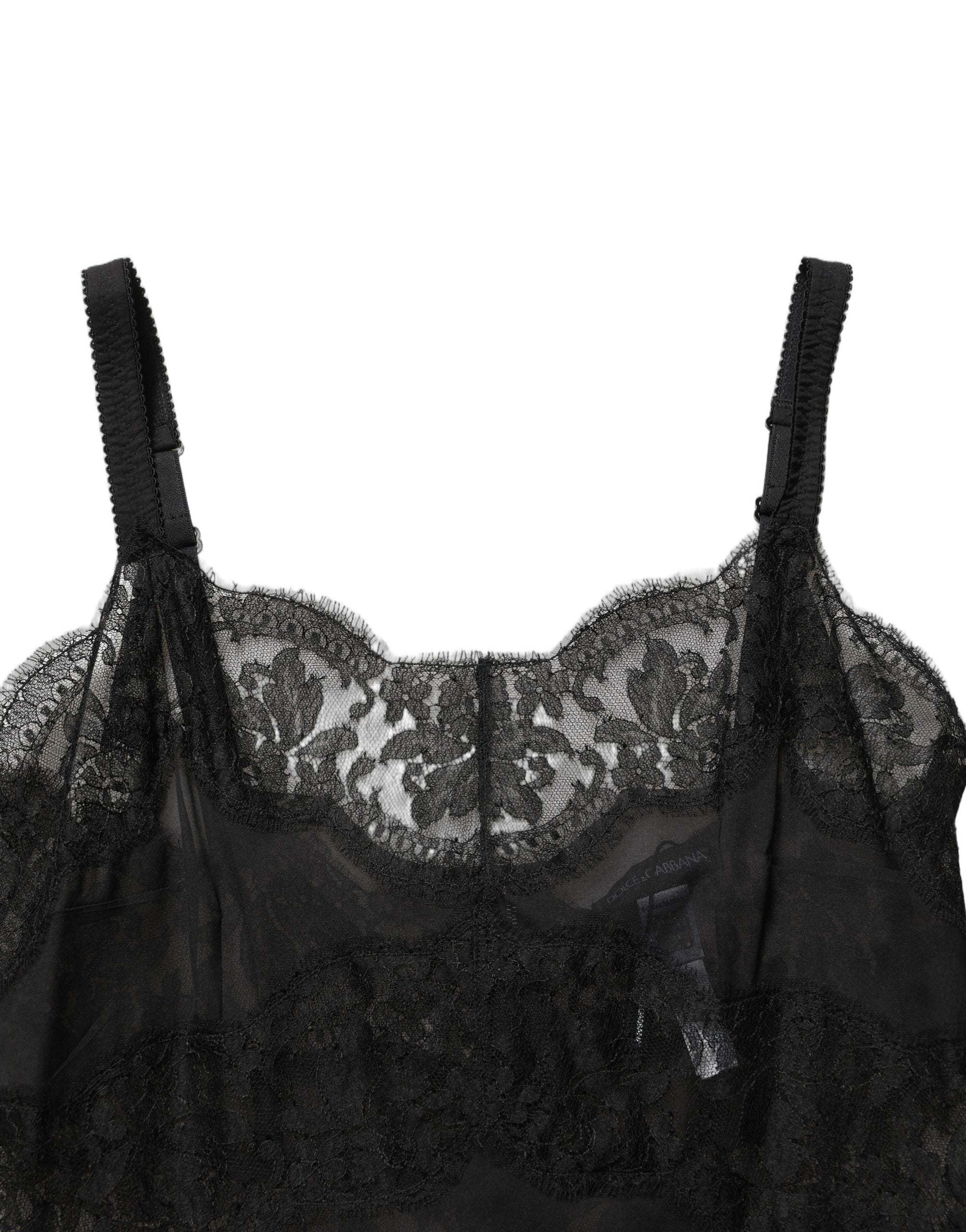 Dolce & Gabbana Black Silk Lace Slip Lingerie Chemise Sleepwear