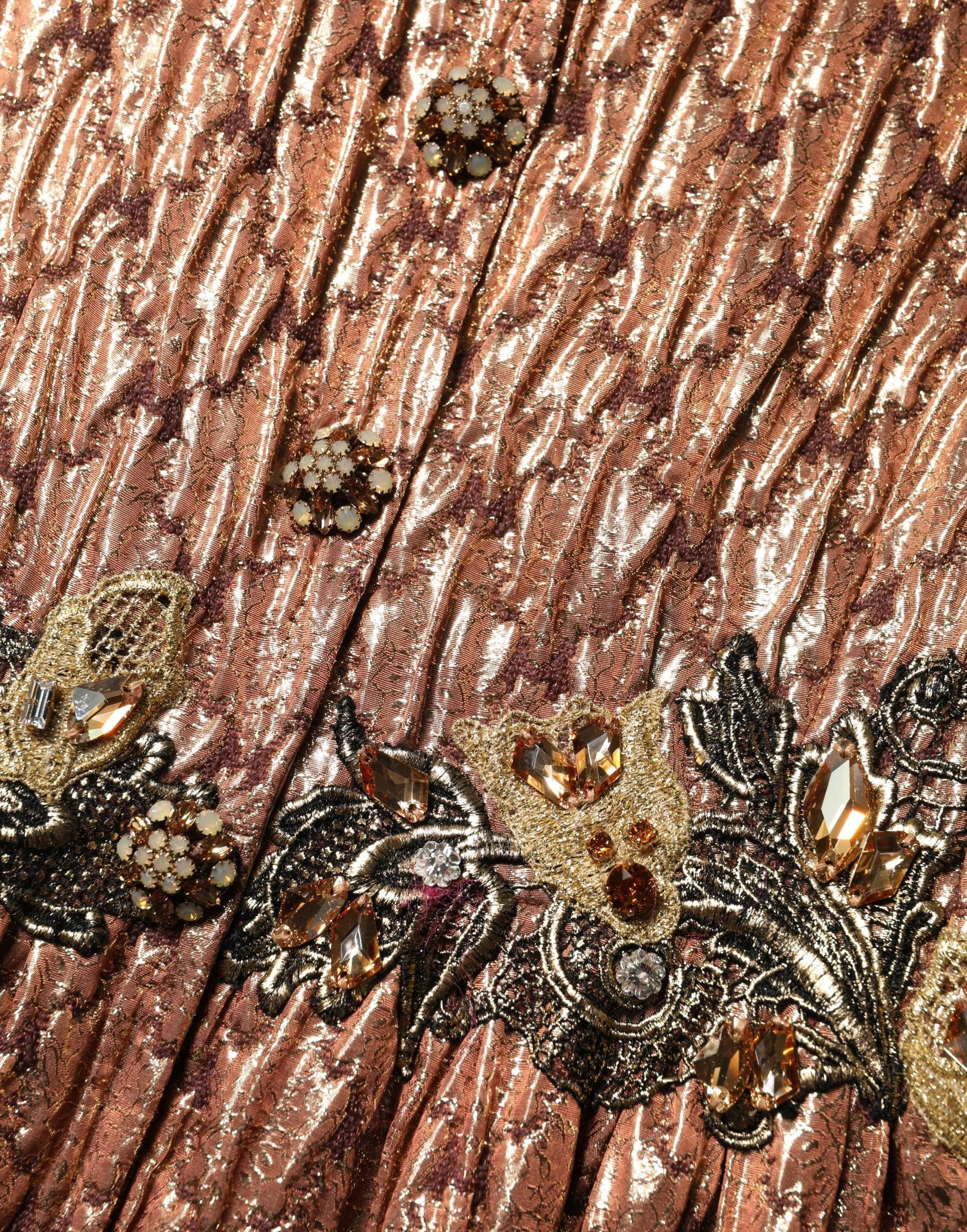 Dolce & Gabbana Brown Metallic Crystal Evening Gown Dress