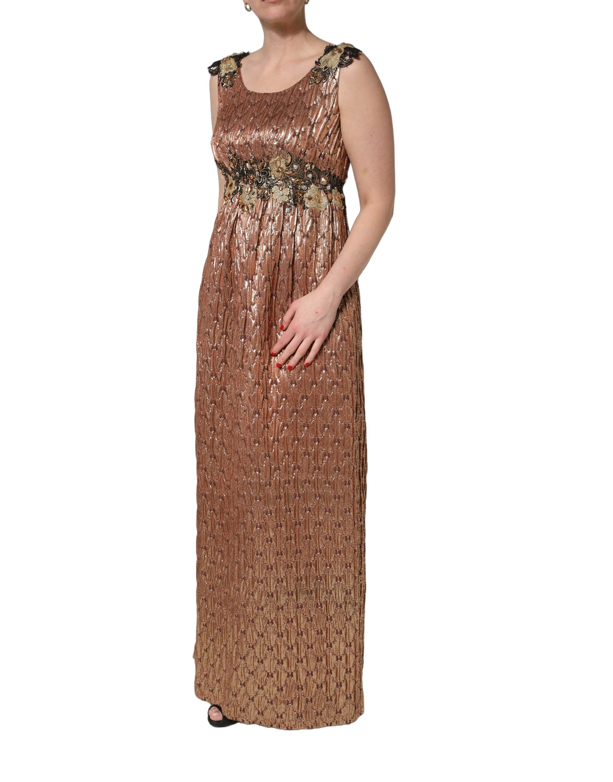 Dolce & Gabbana Brown Metallic Crystal Evening Gown Dress