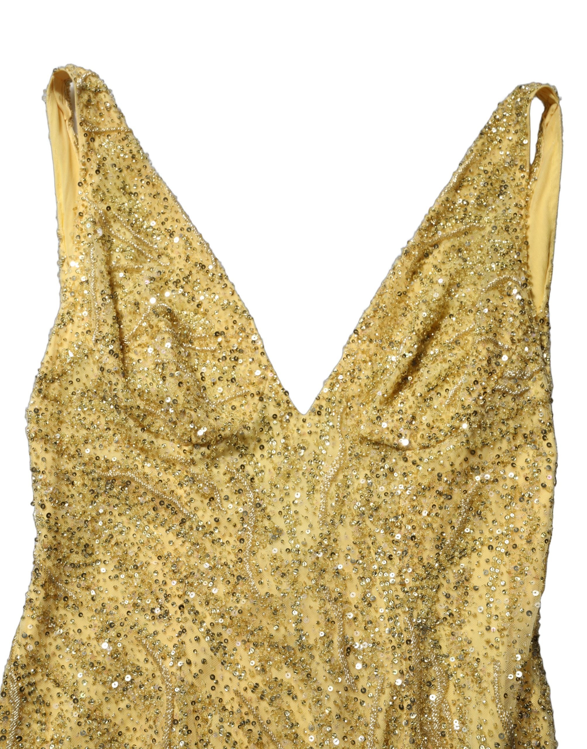Dolce & Gabbana Gold V-neckline Mermaid Sequinned Gown Dress
