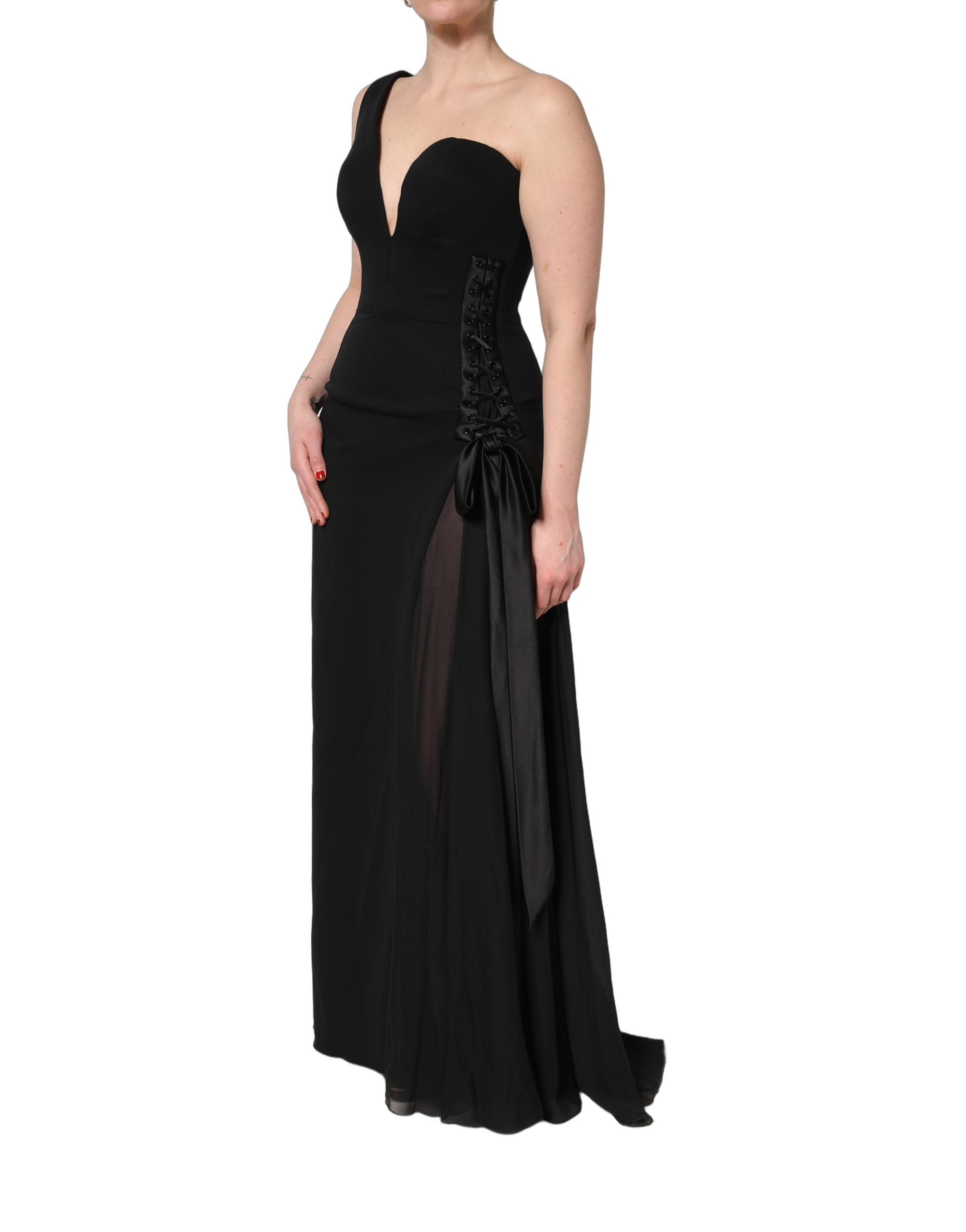 Dolce & Gabbana Black One Shoulder Neckline Long Gown Dress