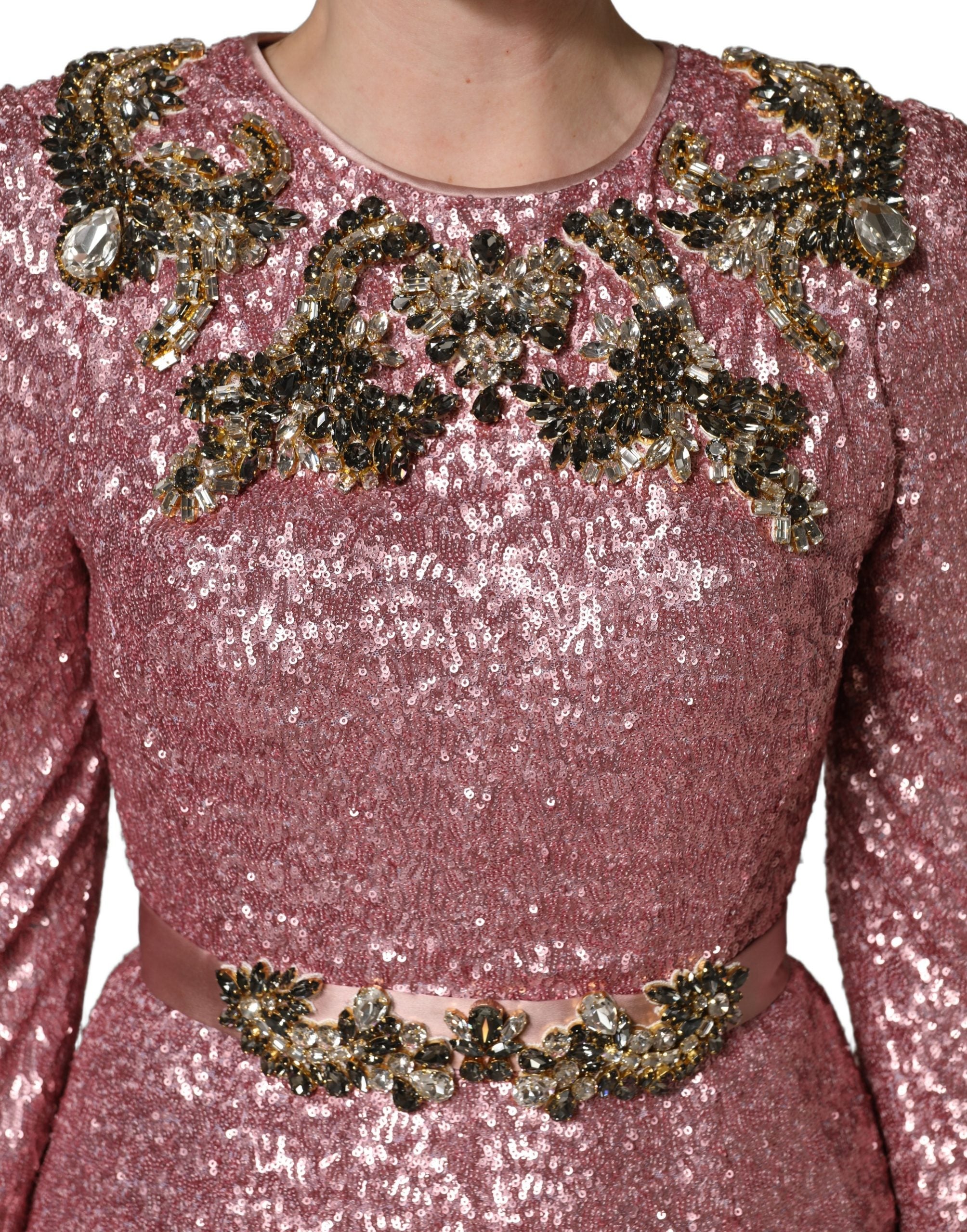 Dolce & Gabbana Pink Embellished Sequined Evening Gown Dress