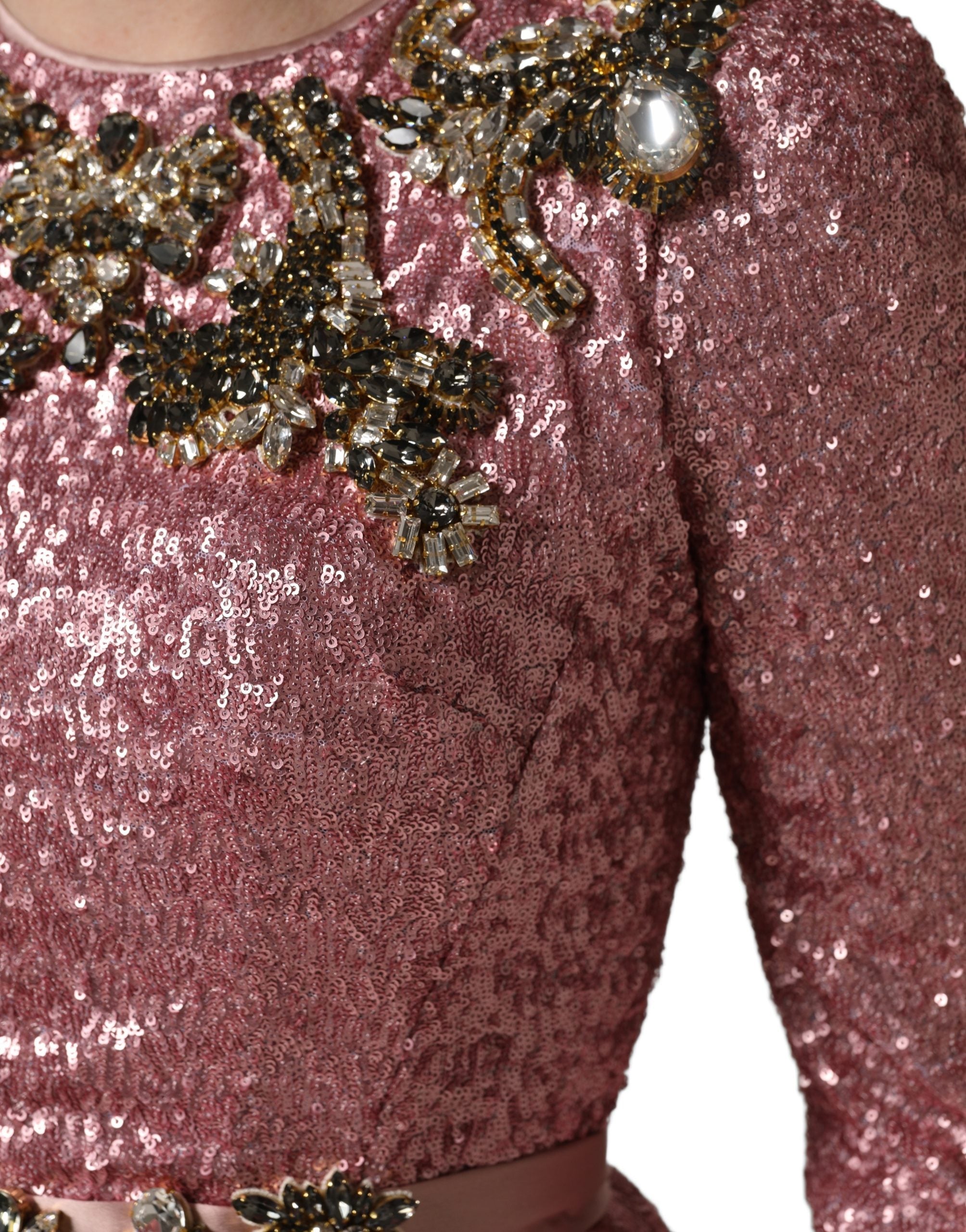 Dolce & Gabbana Pink Embellished Sequined Evening Gown Dress