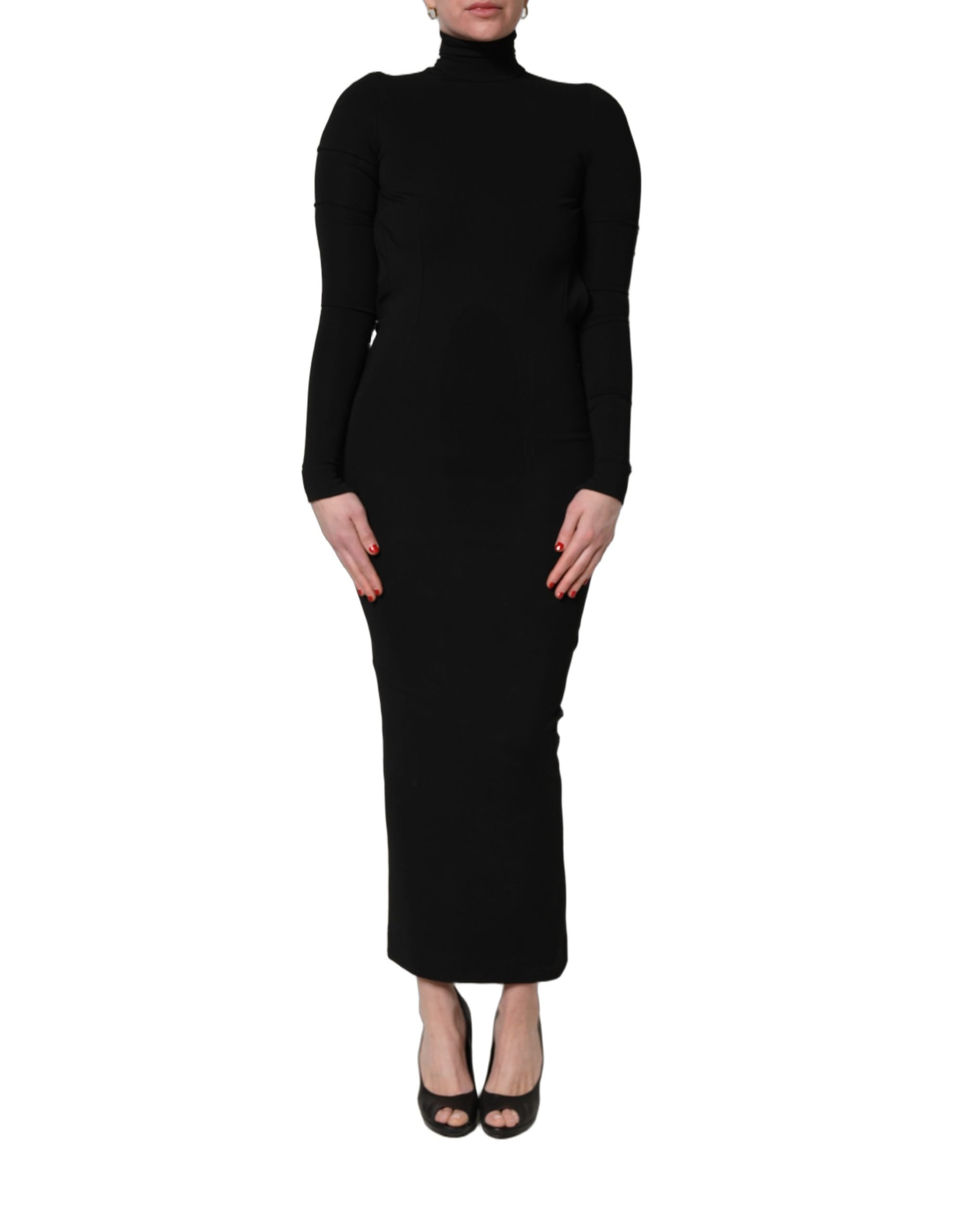 Dolce & Gabbana Black Long Sleeves Viscose Sheath Maxi Dress