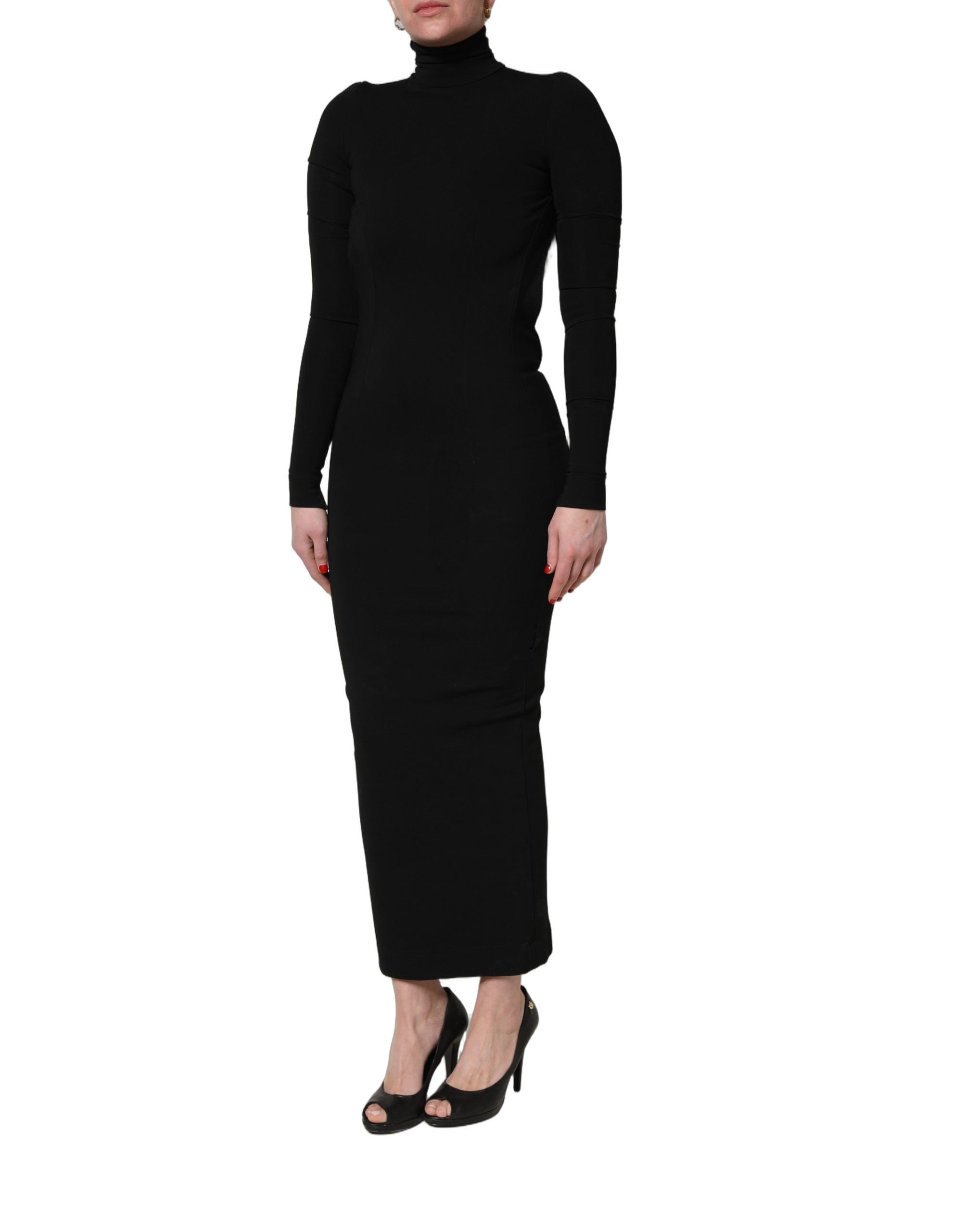 Dolce & Gabbana Black Long Sleeves Viscose Sheath Maxi Dress
