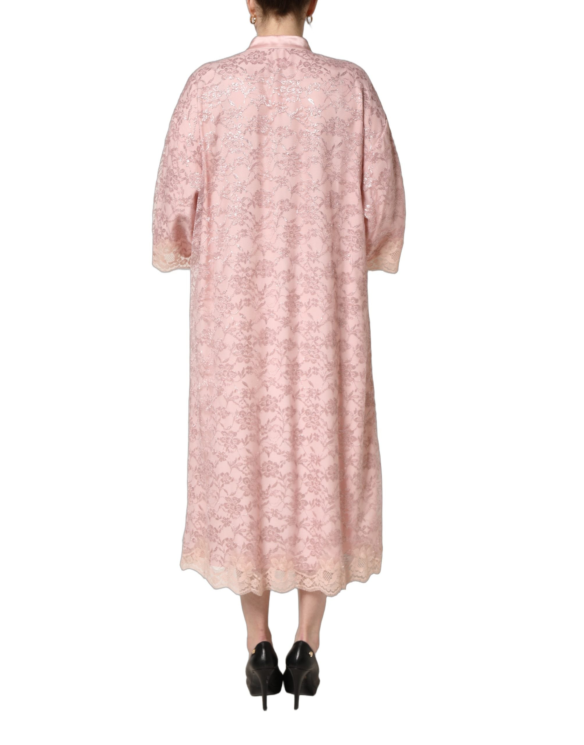 Dolce & Gabbana Pink Corded Floral Lace Kaftan Midi Dress