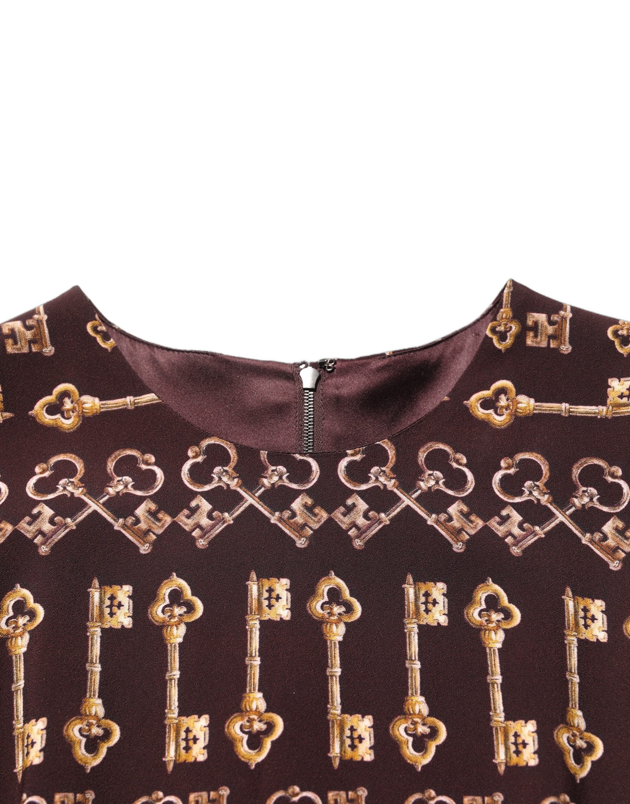 Dolce & Gabbana Brown Keys Fitted Sheath Knee Length Dress