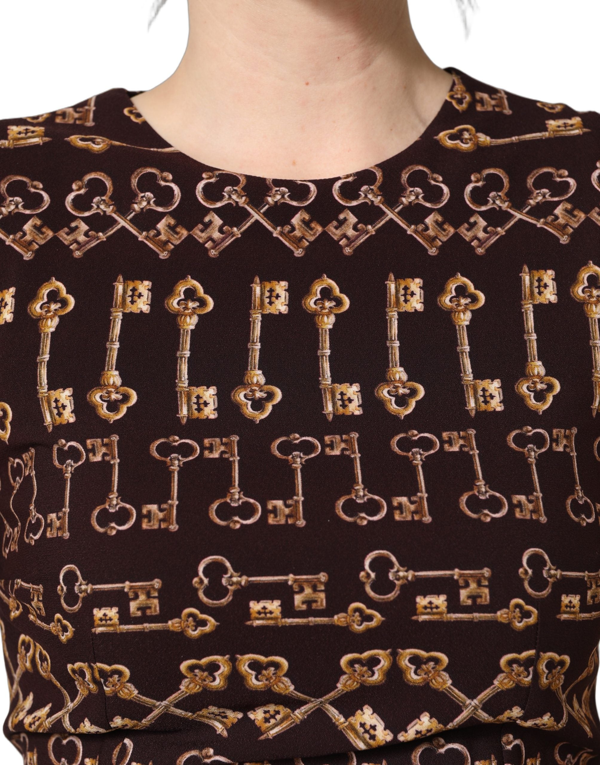 Dolce & Gabbana Brown Keys Fitted Sheath Knee Length Dress