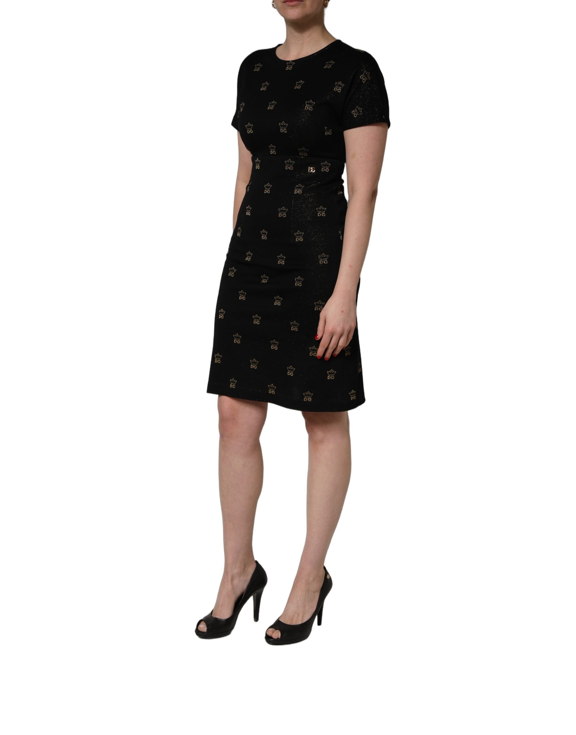 Dolce & Gabbana Black DG Crown Short-Sleeve Sheath Dress