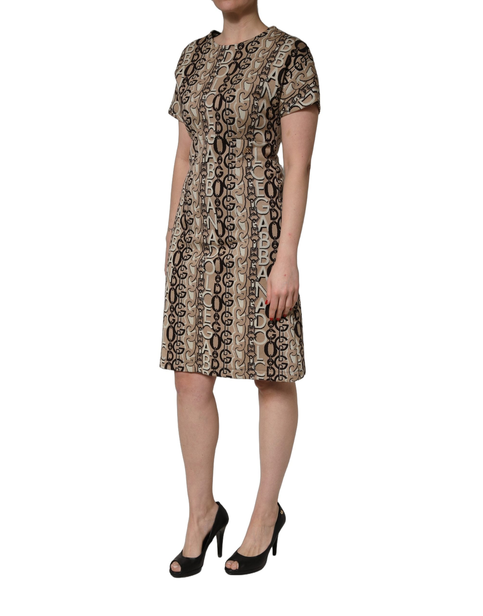Dolce & Gabbana Brown DG Logo Chain Short-Sleeve Sheath Dress