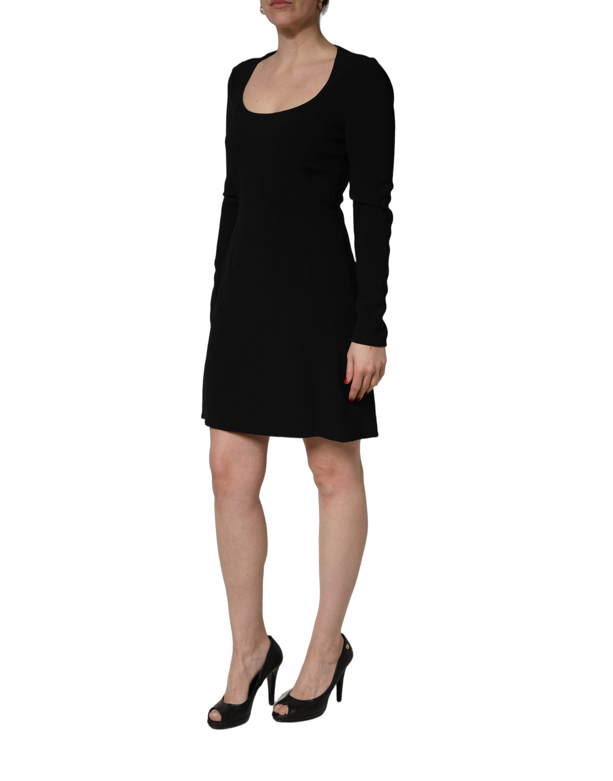 Roberto Cavalli Black Long Sleeves Scoop Neck Mini Dress