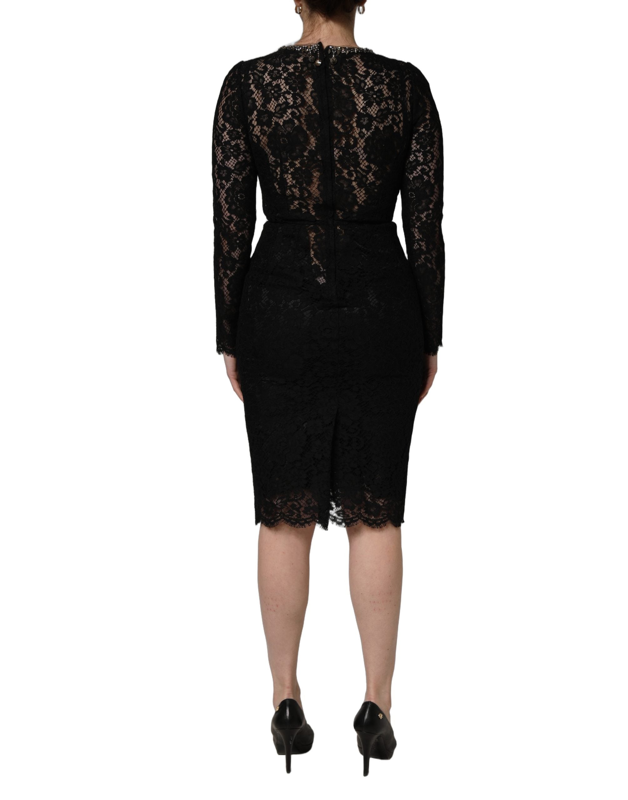 Dolce & Gabbana Black Crystal Embellished Sheath Midi Dress