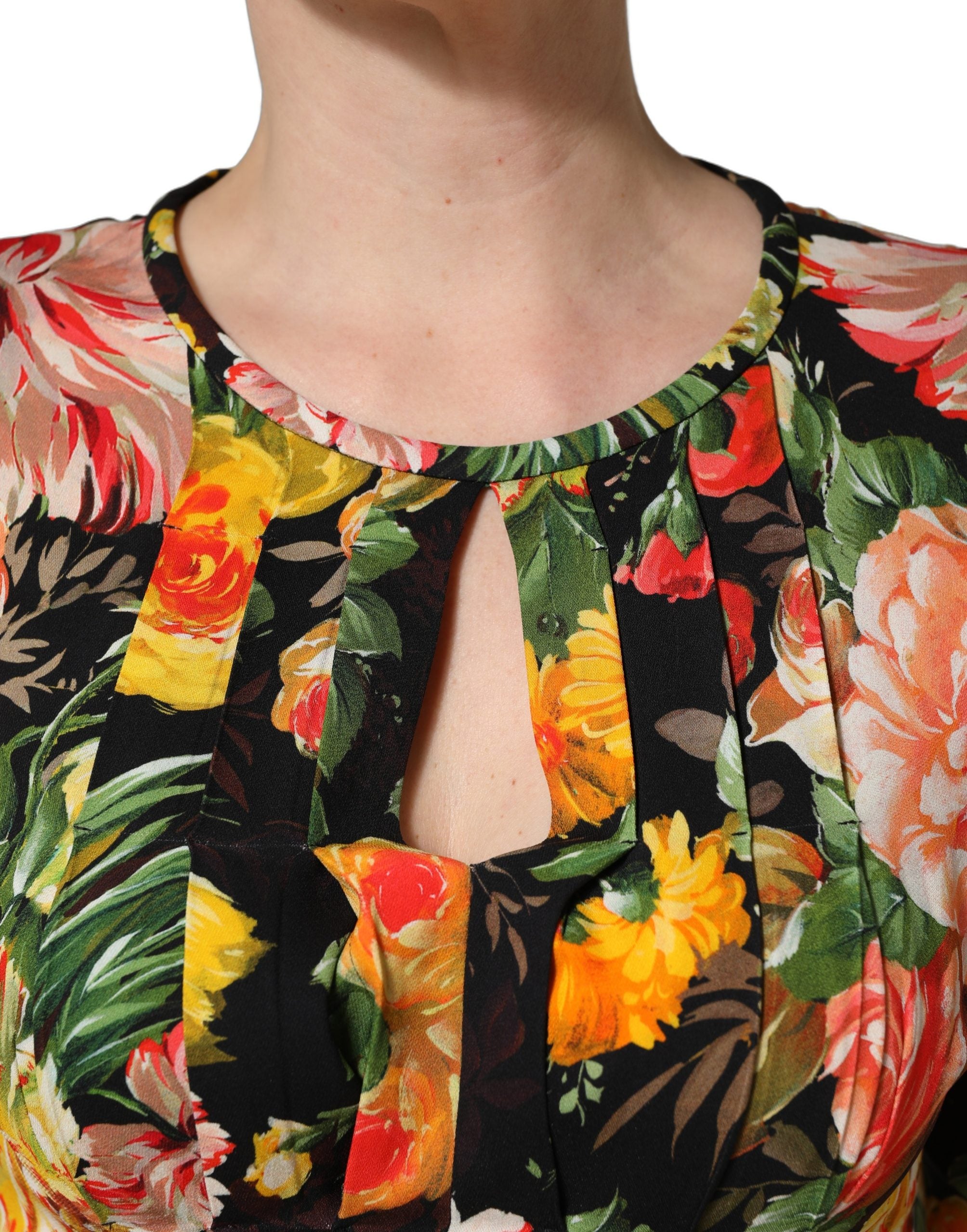 Dolce & Gabbana Multicolor Floral Print LongSleeve Midi Dress