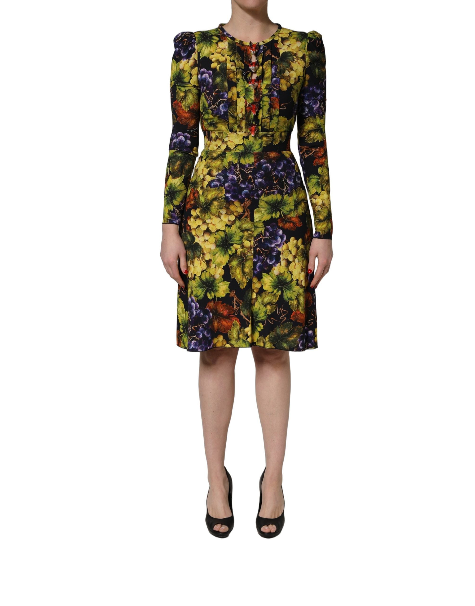 Dolce & Gabbana Multicolor Grape Print LongSleeve Midi Dress