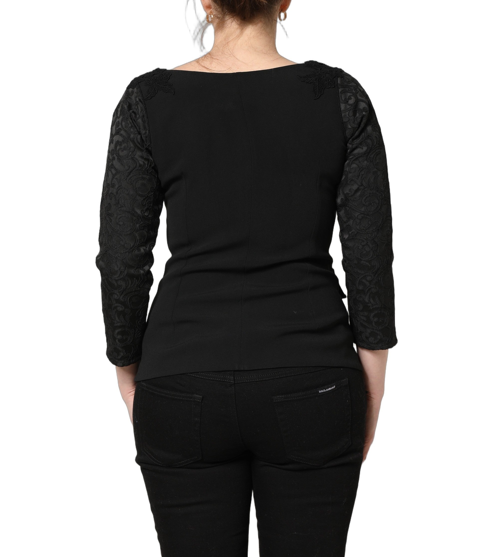 Dolce & Gabbana Black Button Fastening Lace Trimmed Blazer Jacket