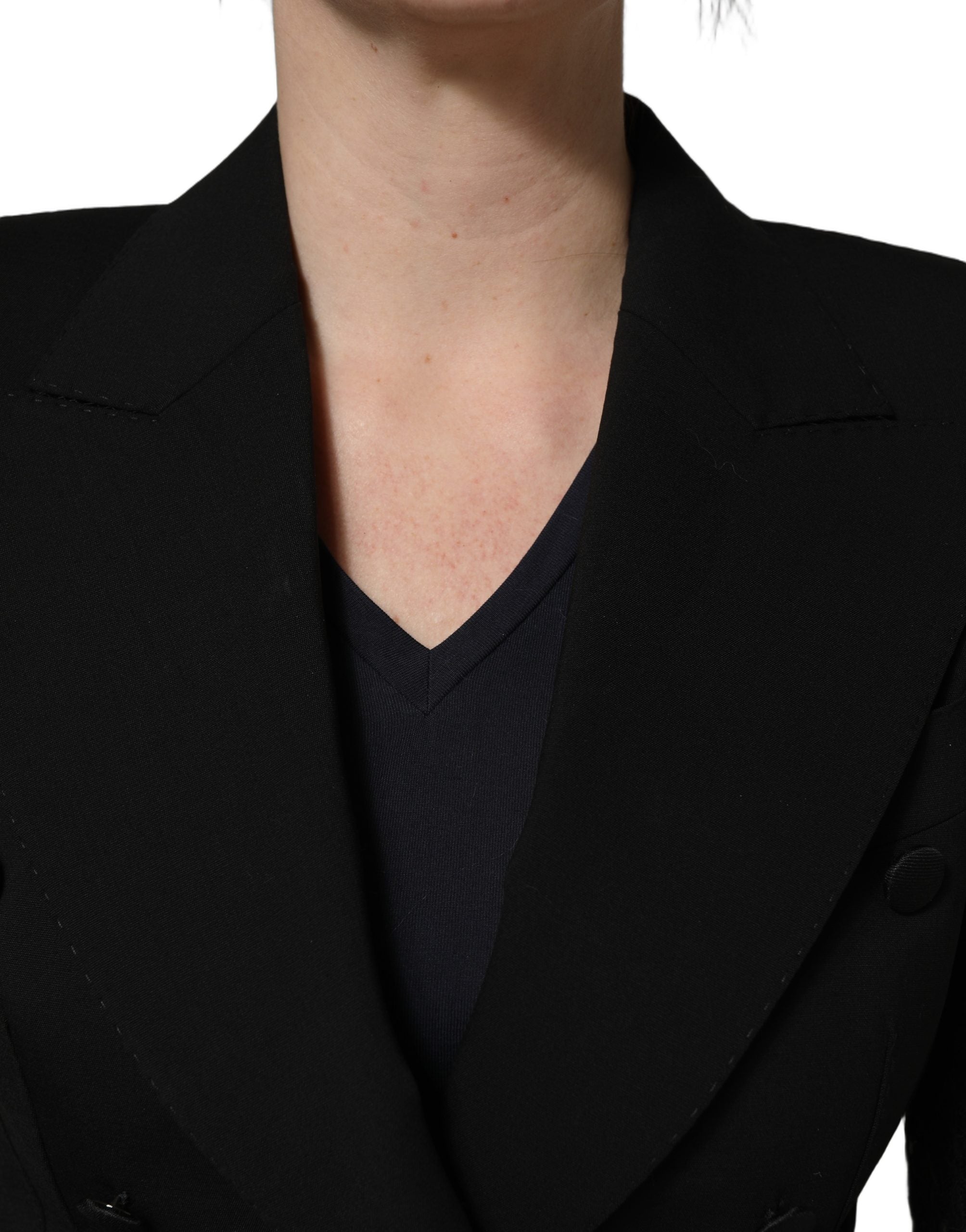 Dolce & Gabbana Black Wool DoubleBreasted Lace Sleeve Jacket