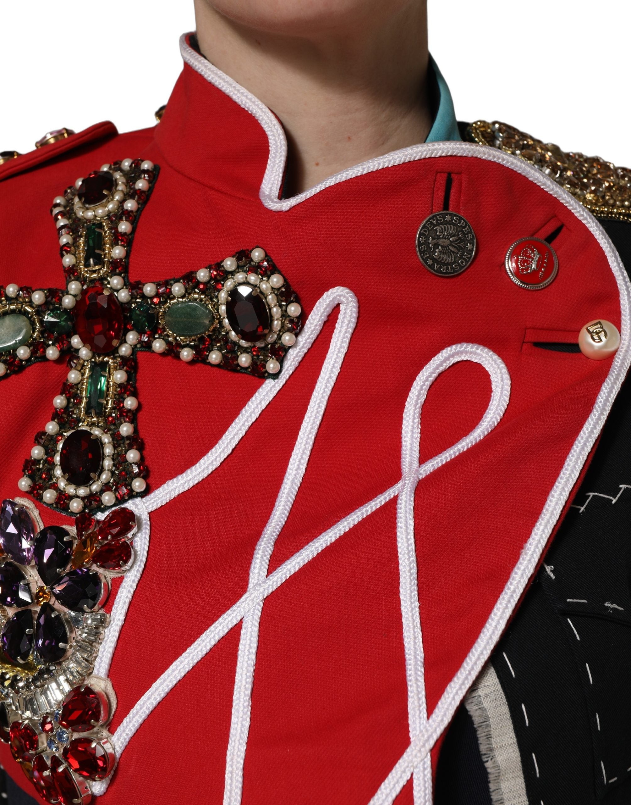 Dolce & Gabbana Multicolor Asymmetrical Ornate Jewel Cropped Jacket