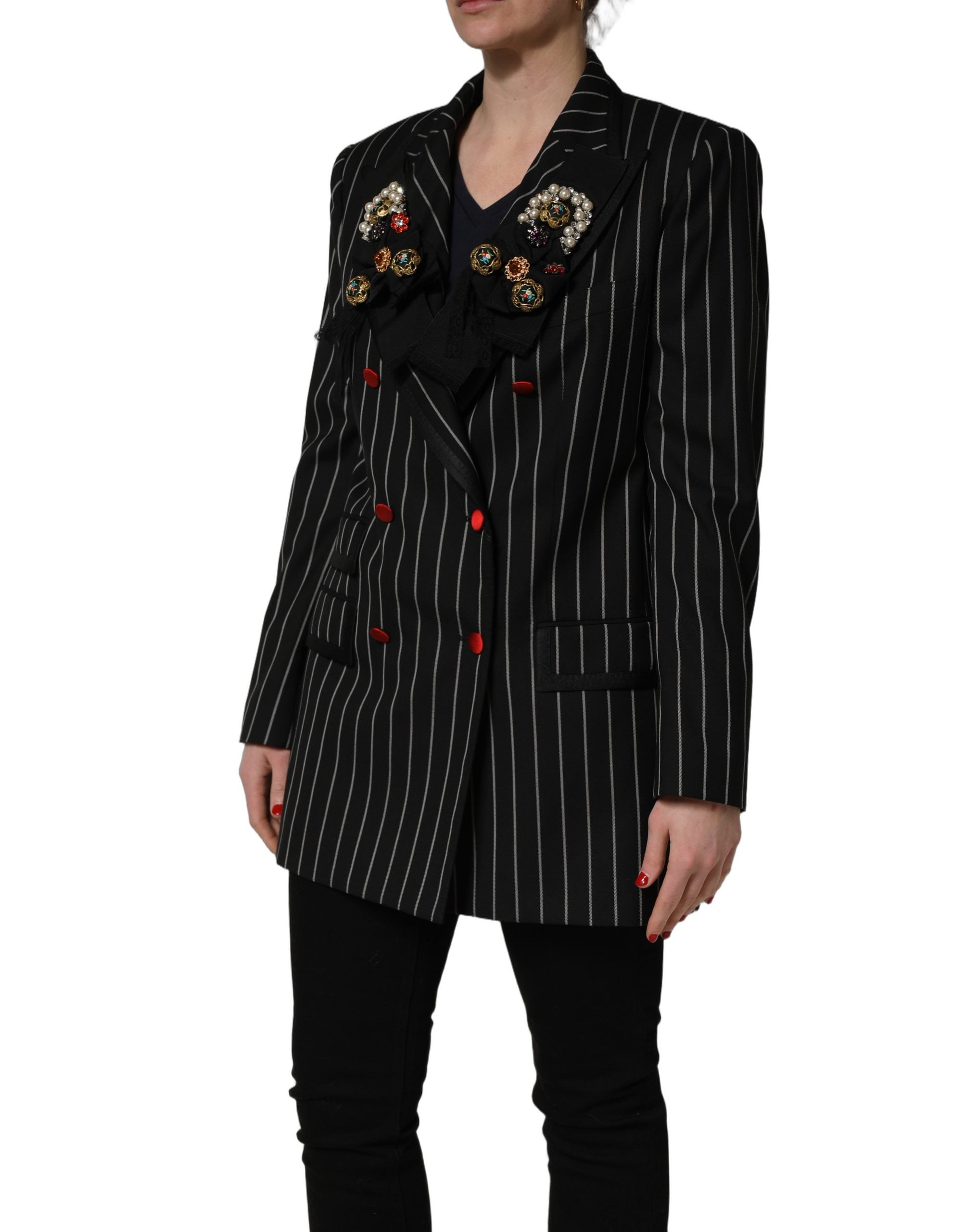 Dolce & Gabbana Black Stripe Double-Breasted Blazer Jacket