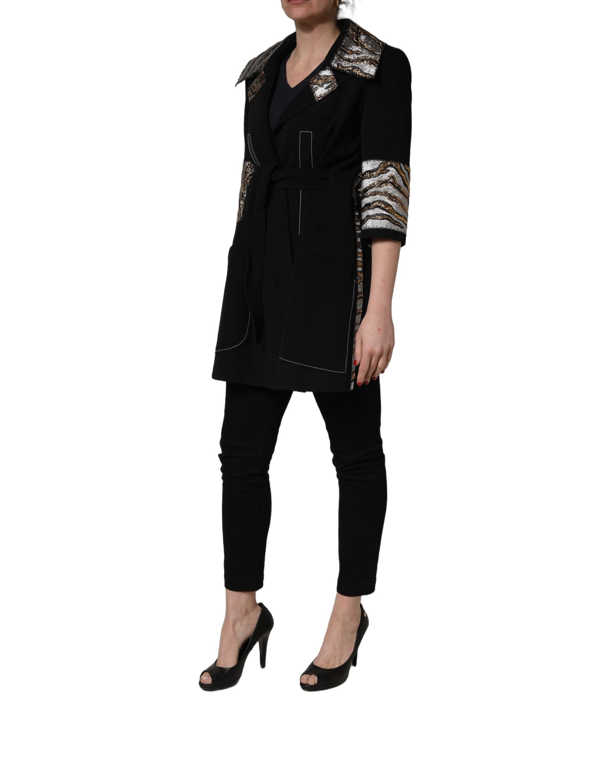 Dolce & Gabbana Black Single-Breasted Brocade Coat Jacket