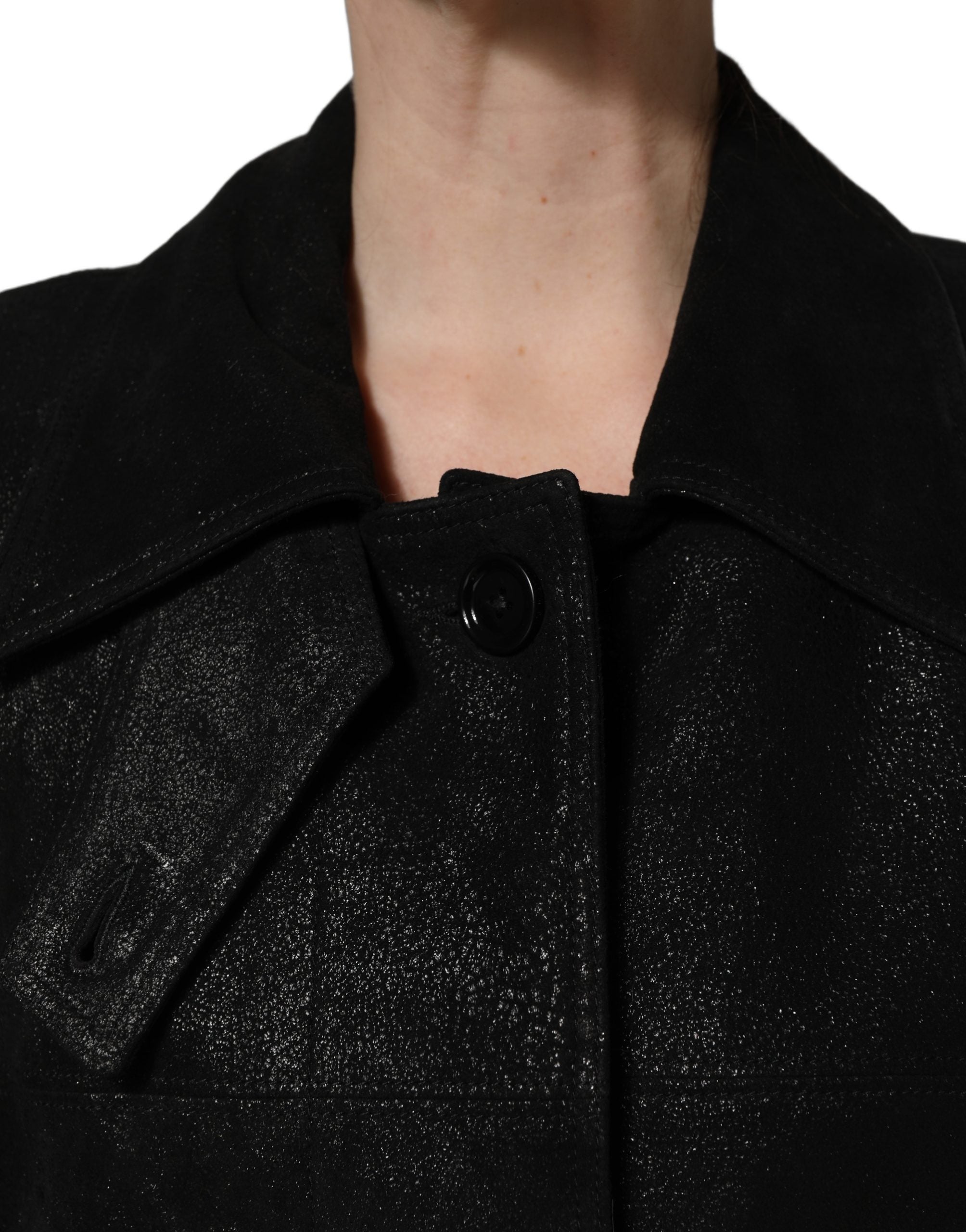 Dolce & Gabbana Black Belted Sheepskin Trench Coat Jacket