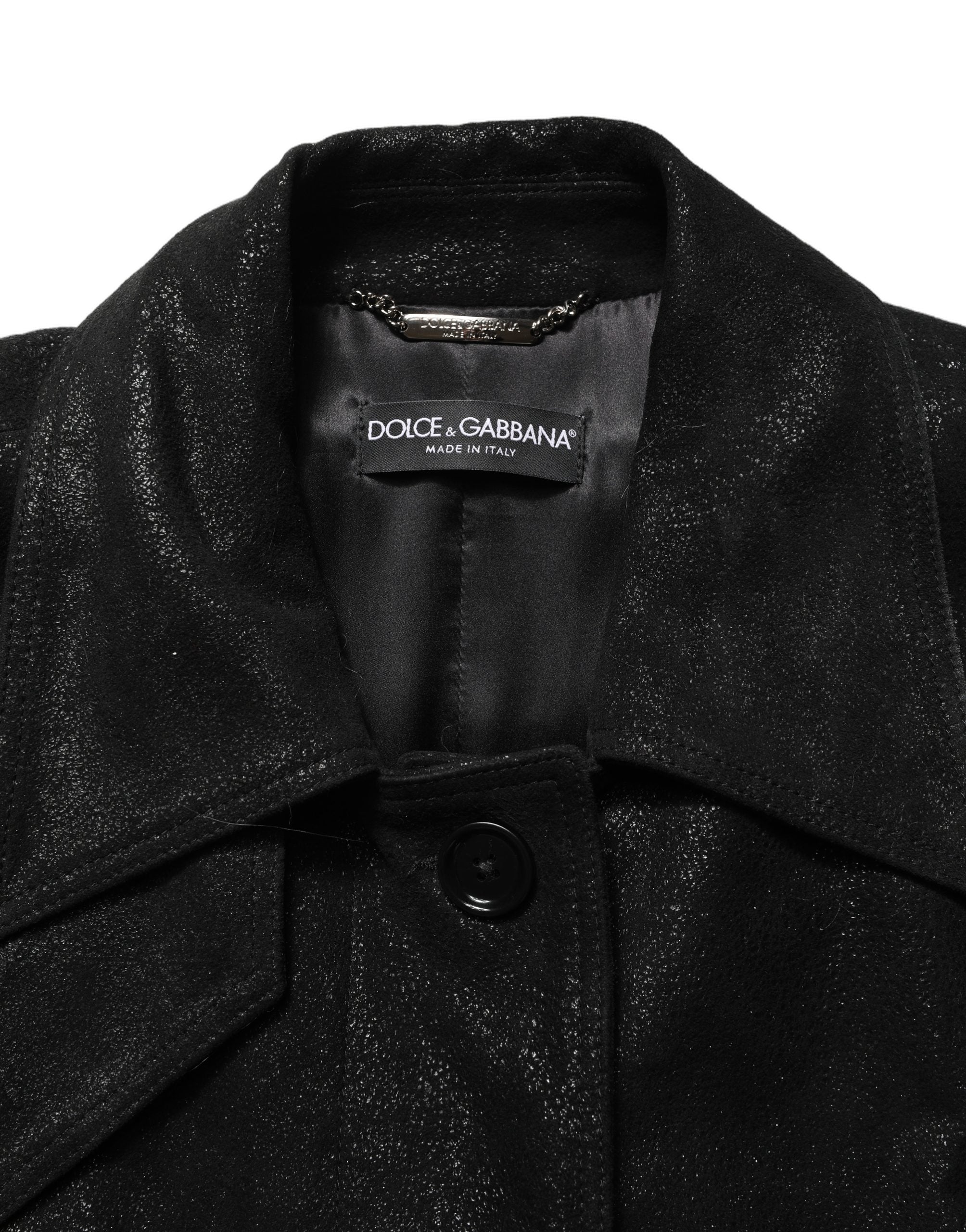 Dolce & Gabbana Black Belted Sheepskin Trench Coat Jacket