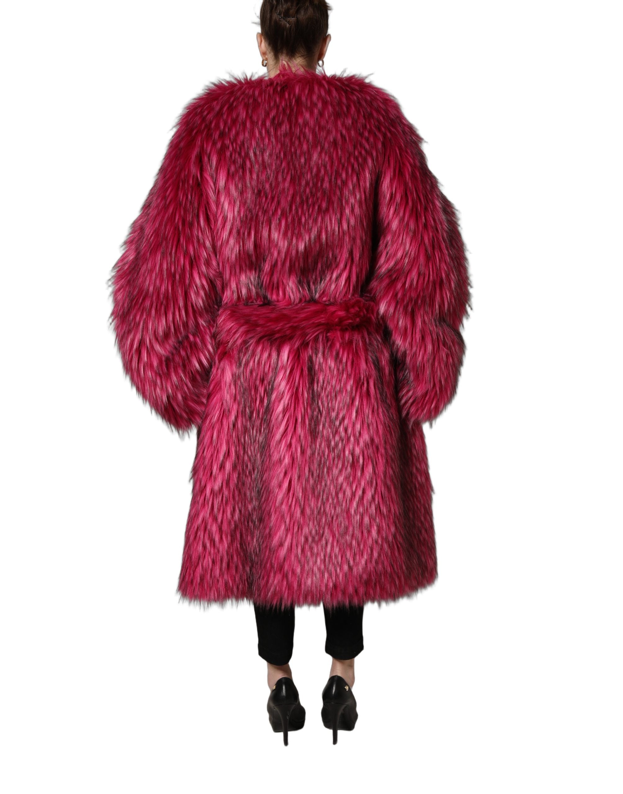Dolce & Gabbana Fuchsia Belted Faux-Fur Trench Coat Jacket