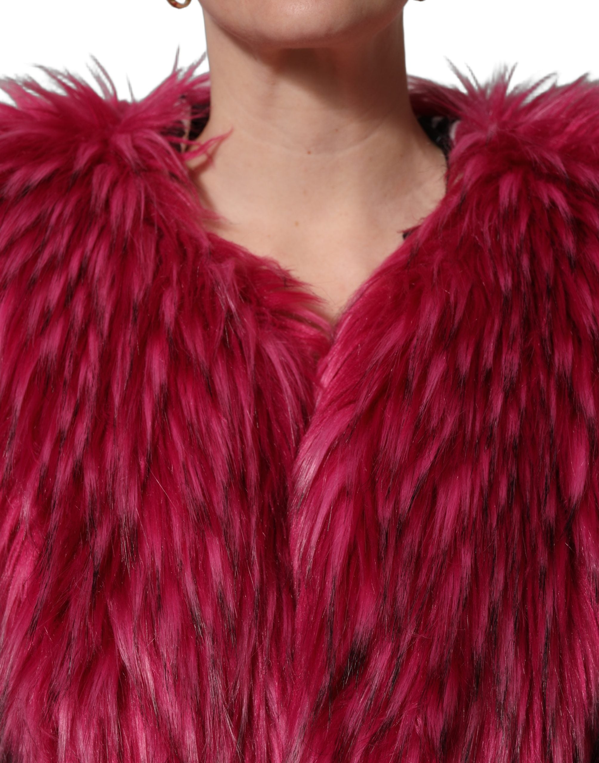 Dolce & Gabbana Fuchsia Belted Faux-Fur Trench Coat Jacket