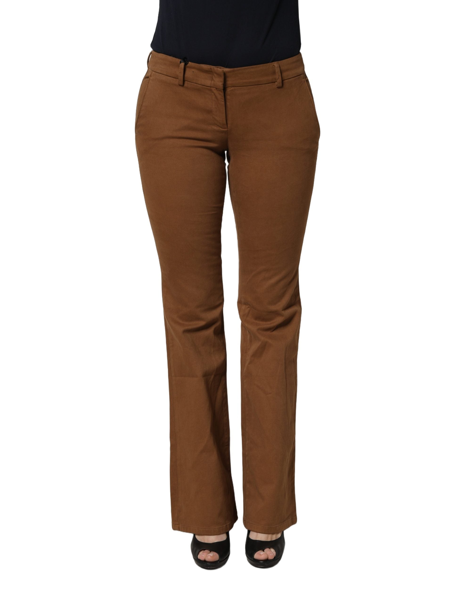 Siviglia Brown Low Waist Cotton Women Bootcut Trousers Pants