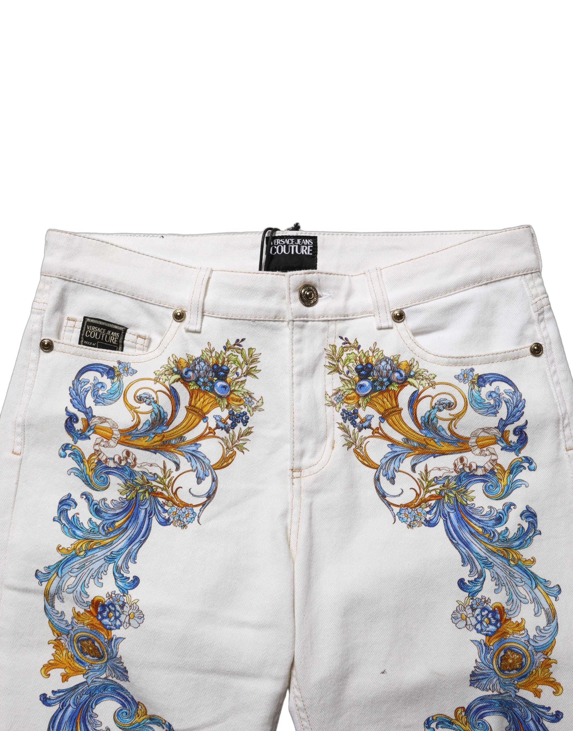 Versace Jeans Couture White Floral Print Skinny Denim Jeans