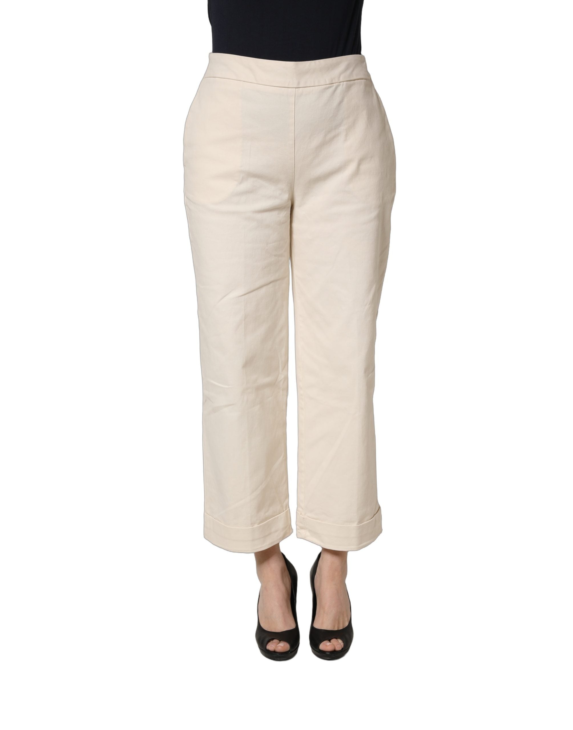 Alpha Studio Beige High Waist Straight Capri Cropped Trouser Pants