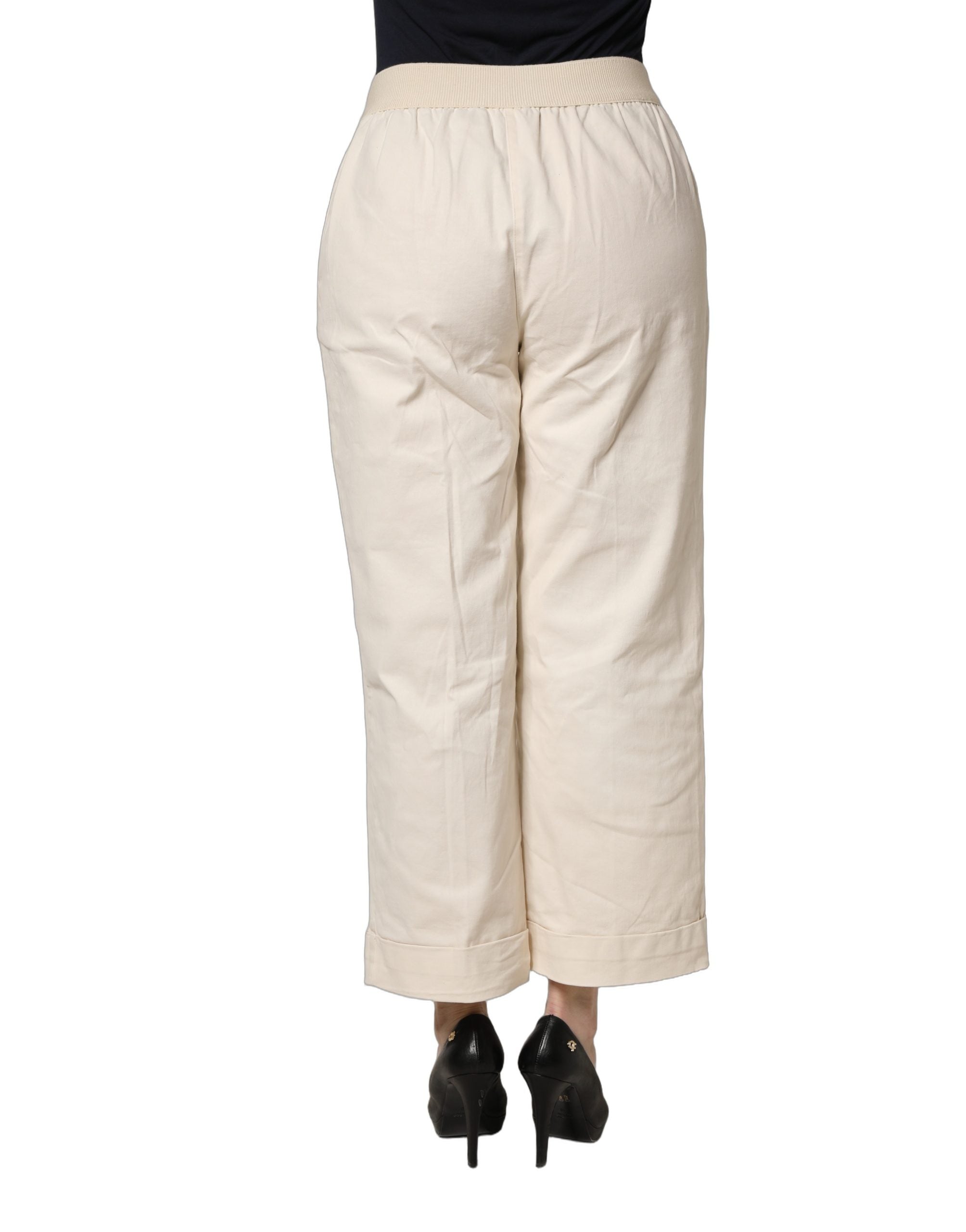 Alpha Studio Beige High Waist Straight Capri Cropped Trouser Pants