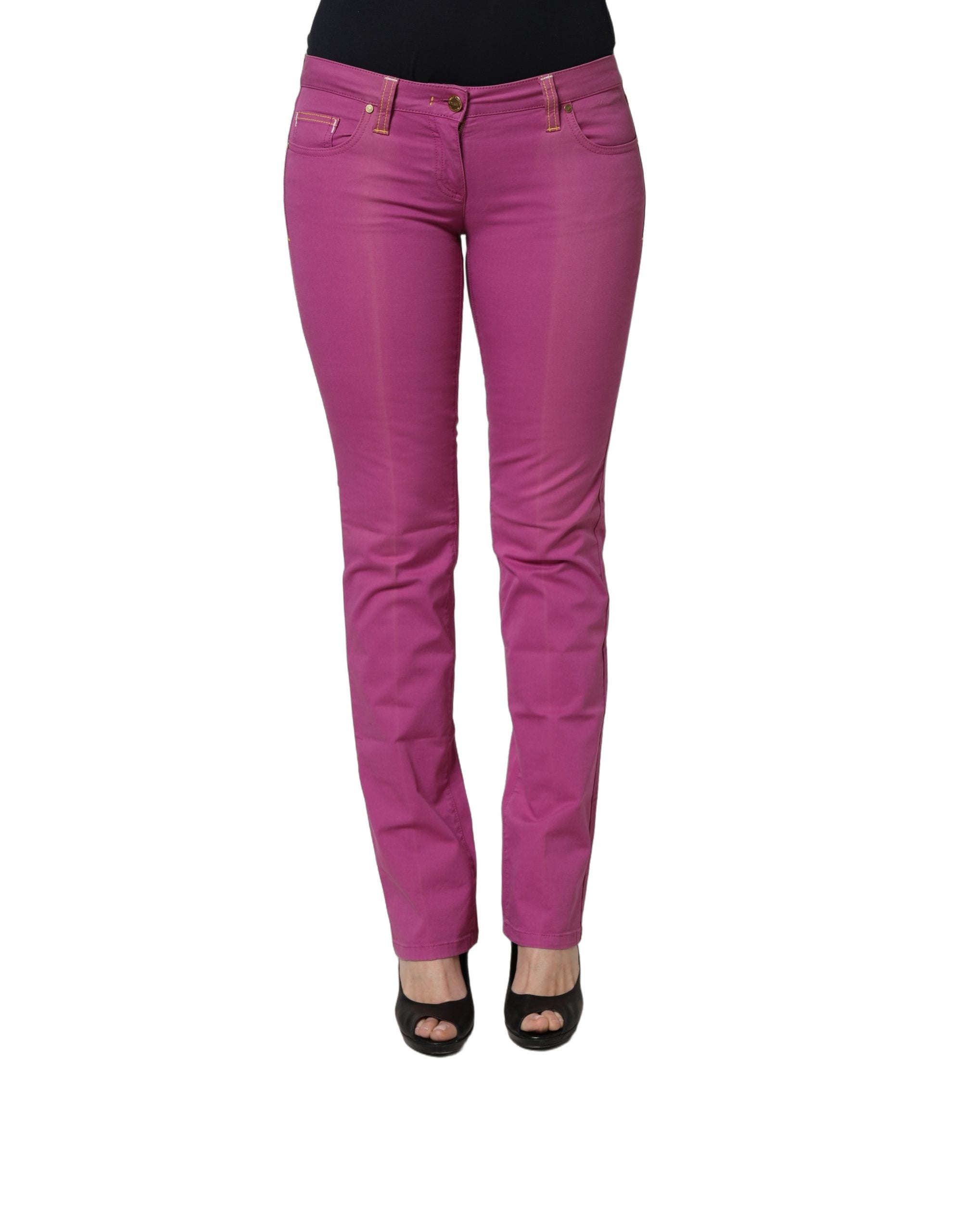 Alviero Martini Prima Classe Purple Cotton Slim Fit Denim Trouser Jeans