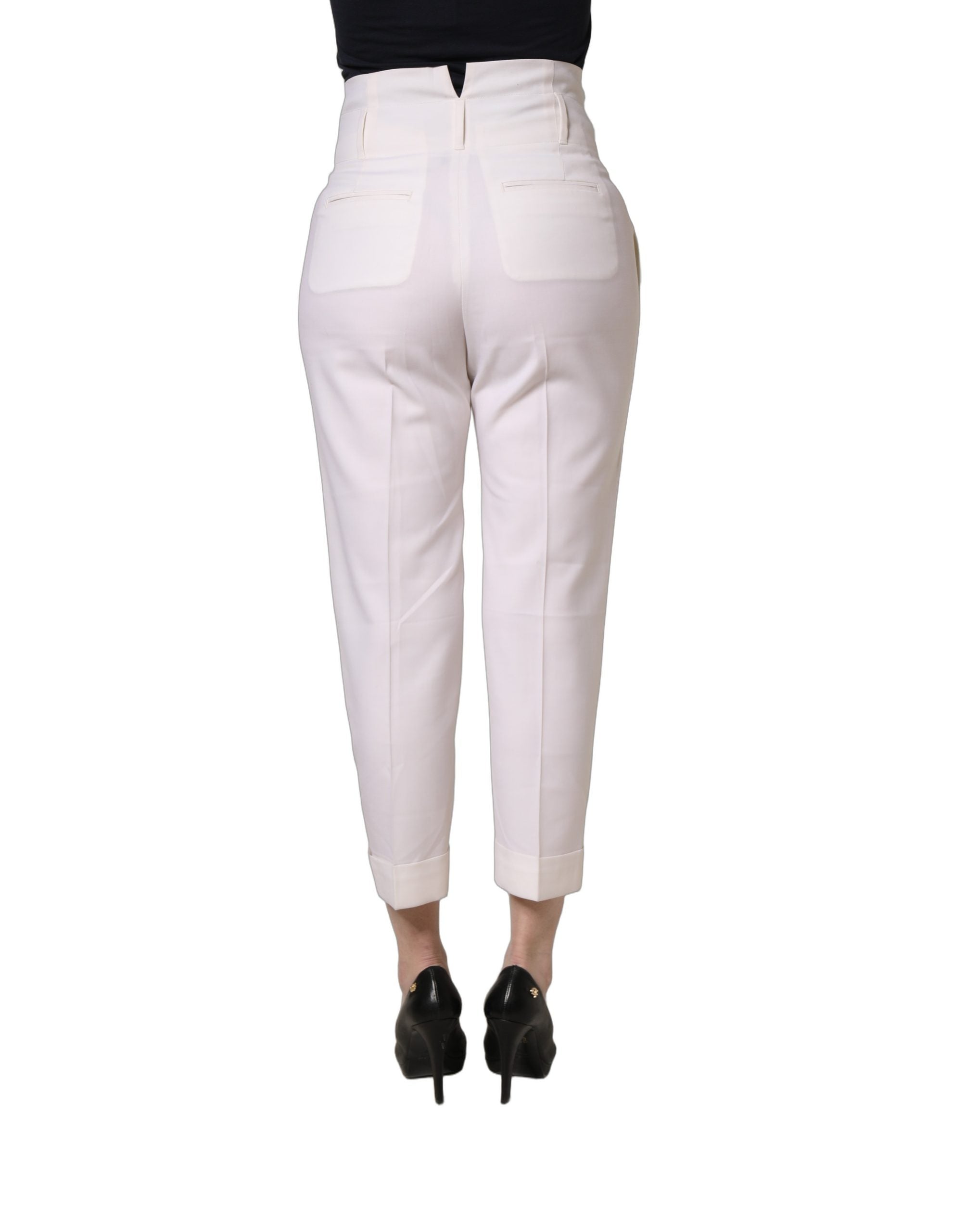 Peserico White Skinny High Waist Chino Cropped Trouser Pants