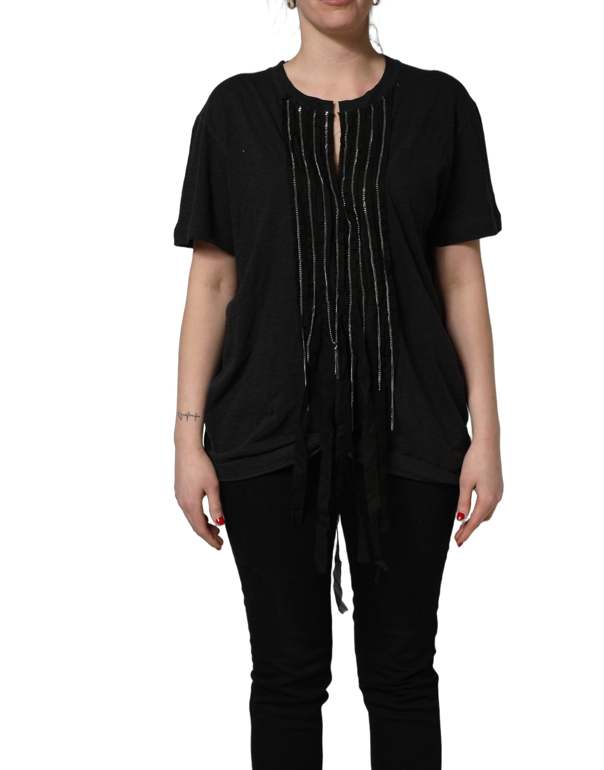 Dsquared² Black Chain Embellished Cotton Short Sleeve T-shirt