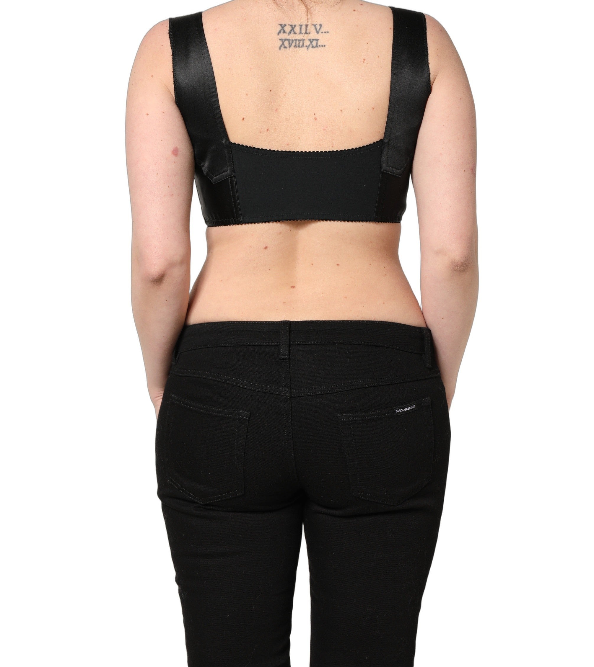Dolce & Gabbana Black Satin Nylon Corset Sleeveless Cropped Top