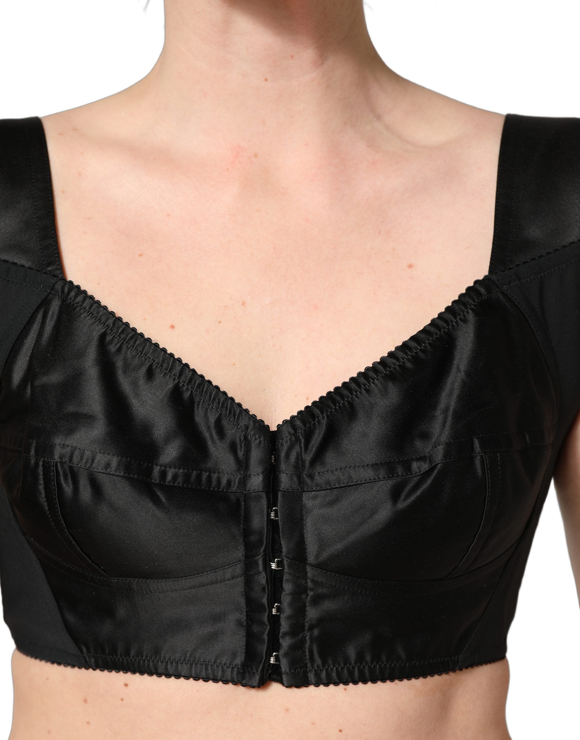 Dolce & Gabbana Black Satin Nylon Corset Sleeveless Cropped Top