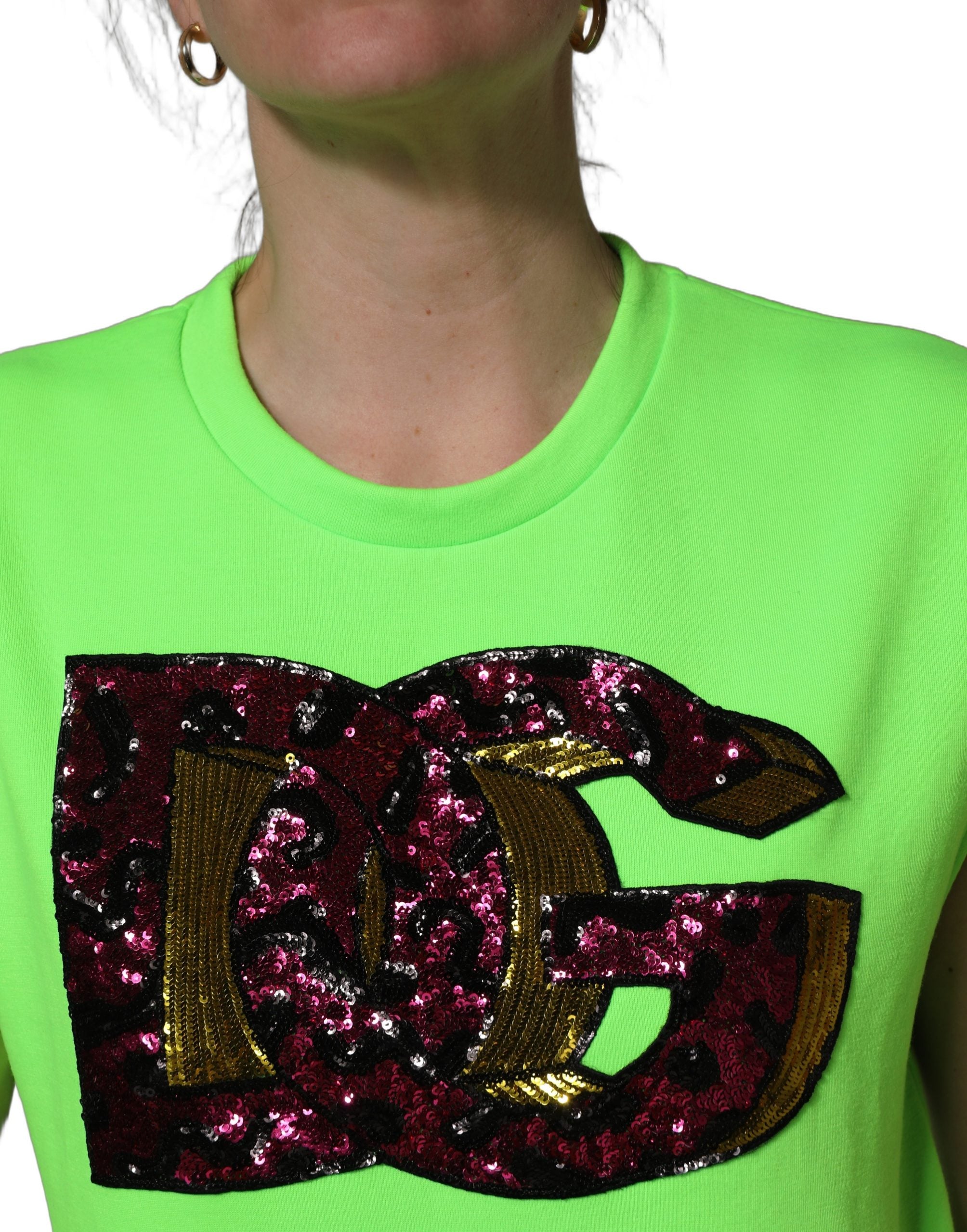 Dolce & Gabbana Neon Green DG Sequined Sleeveless Jersey Top