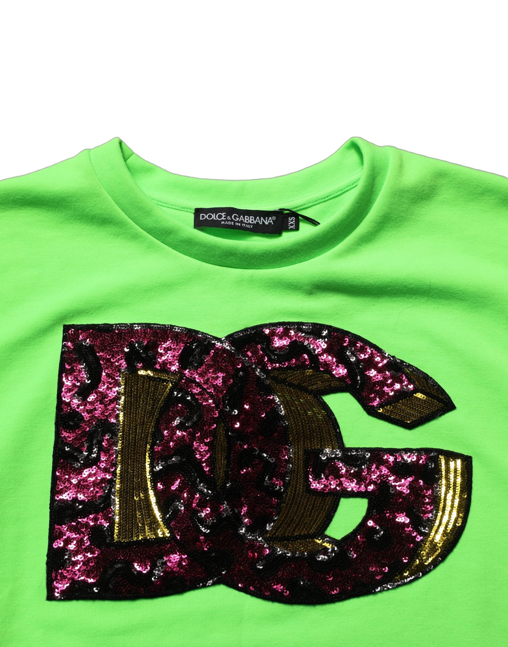 Dolce & Gabbana Neon Green DG Sequined Sleeveless Jersey Top