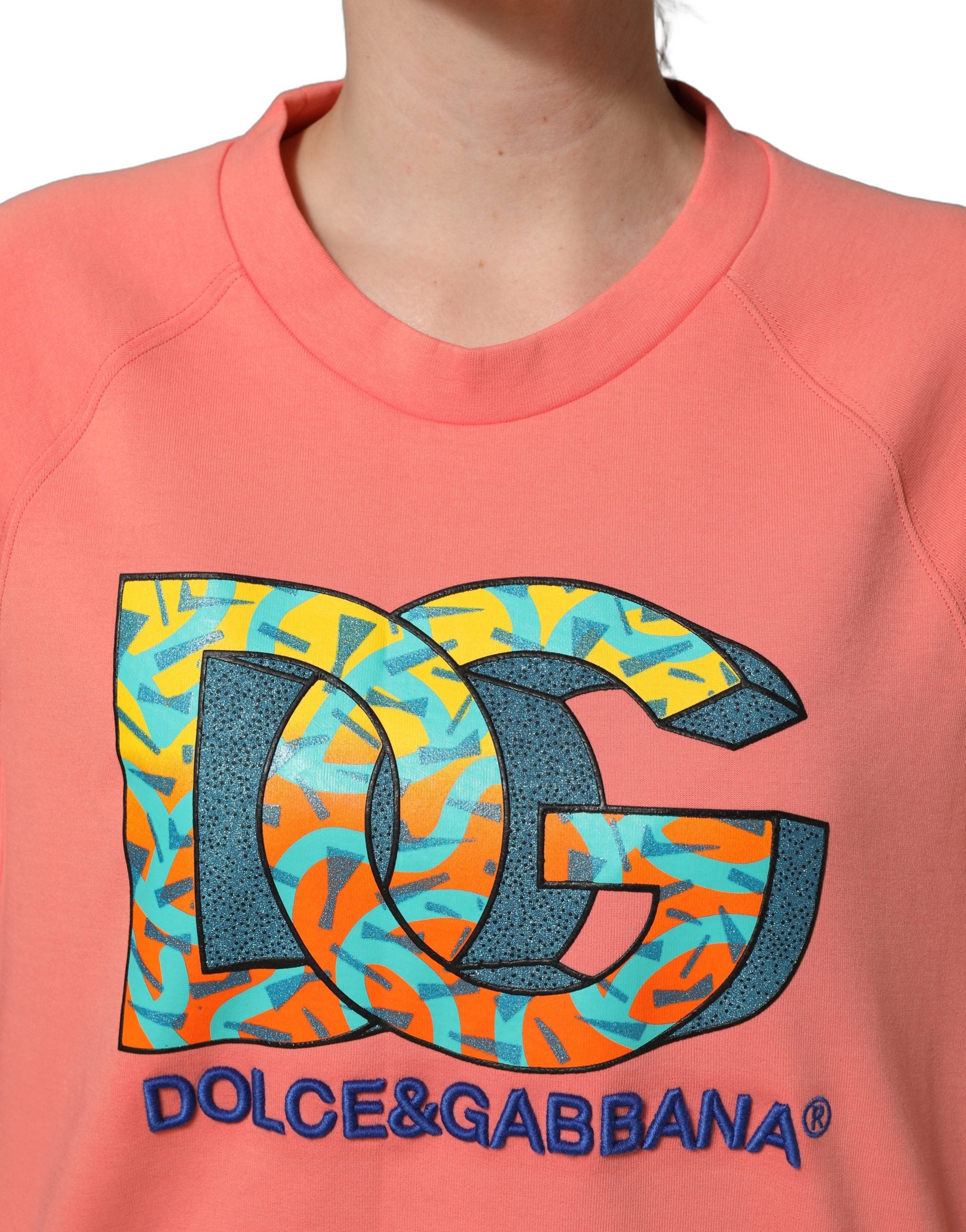 Dolce & Gabbana Pink Graphic Crew Neck Cropped Sweatshirt Sweater