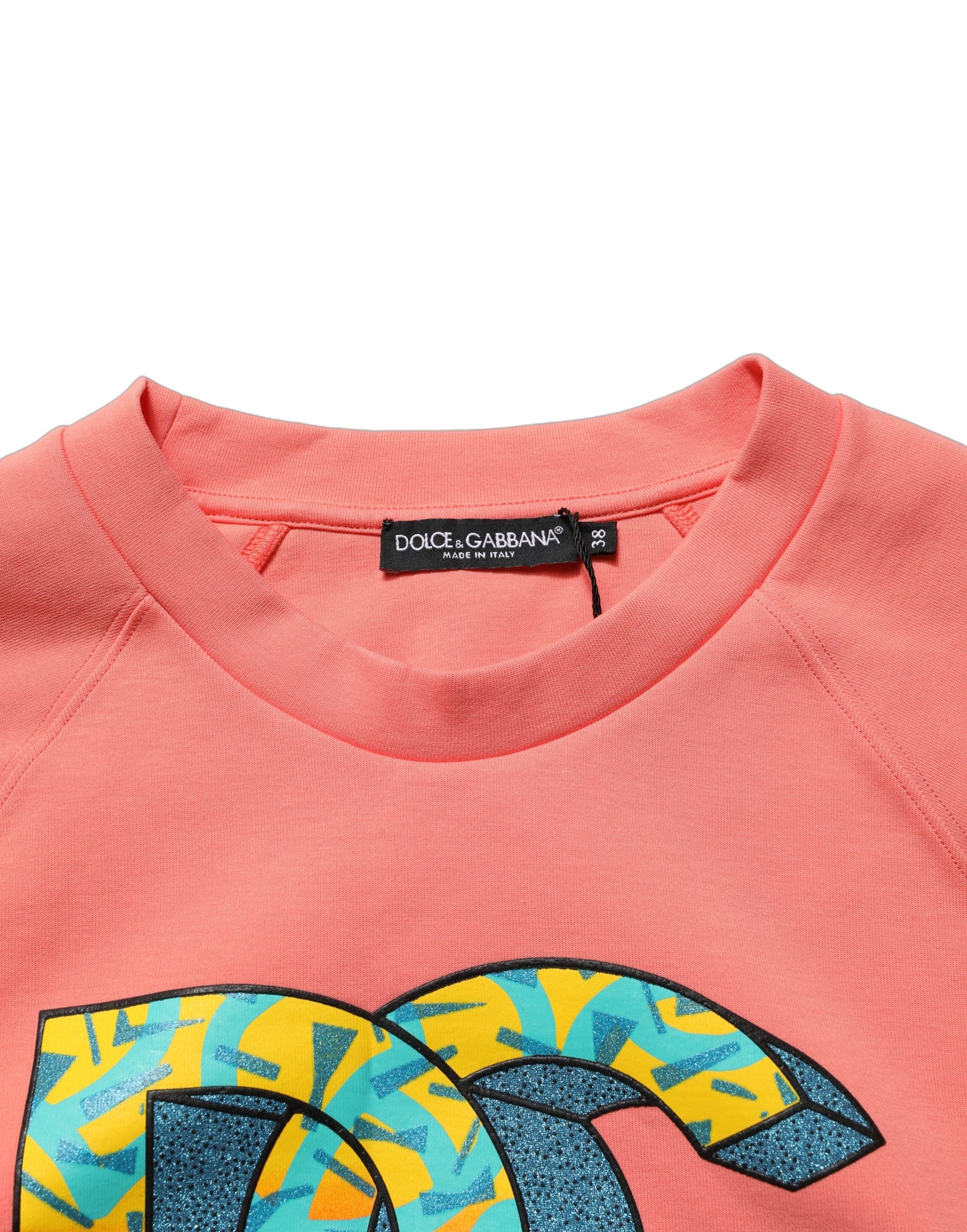 Dolce & Gabbana Pink Graphic Crew Neck Cropped Sweatshirt Sweater