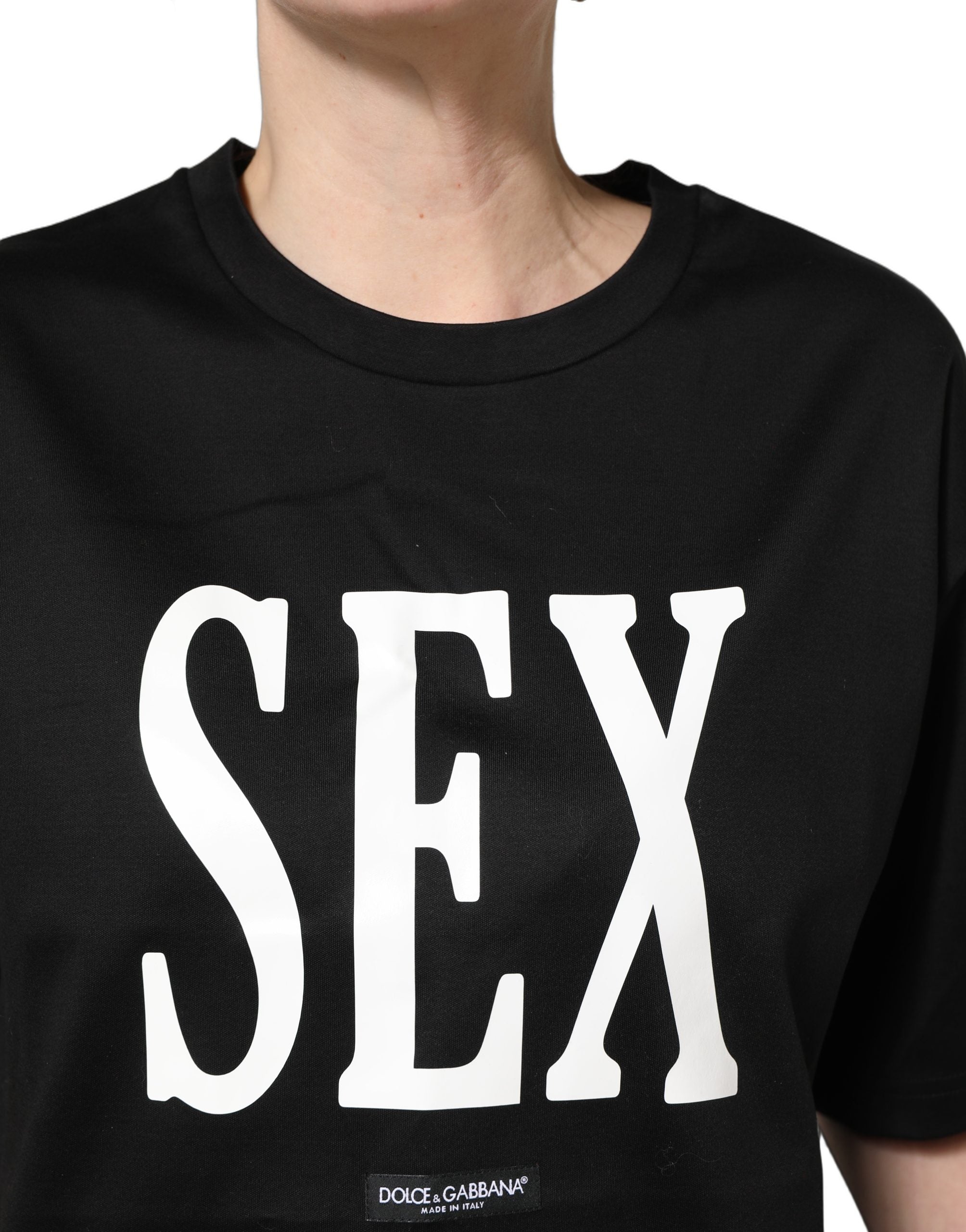 Dolce & Gabbana Black Jersey Graphic Short Sleeve Crew Neck T-shirt
