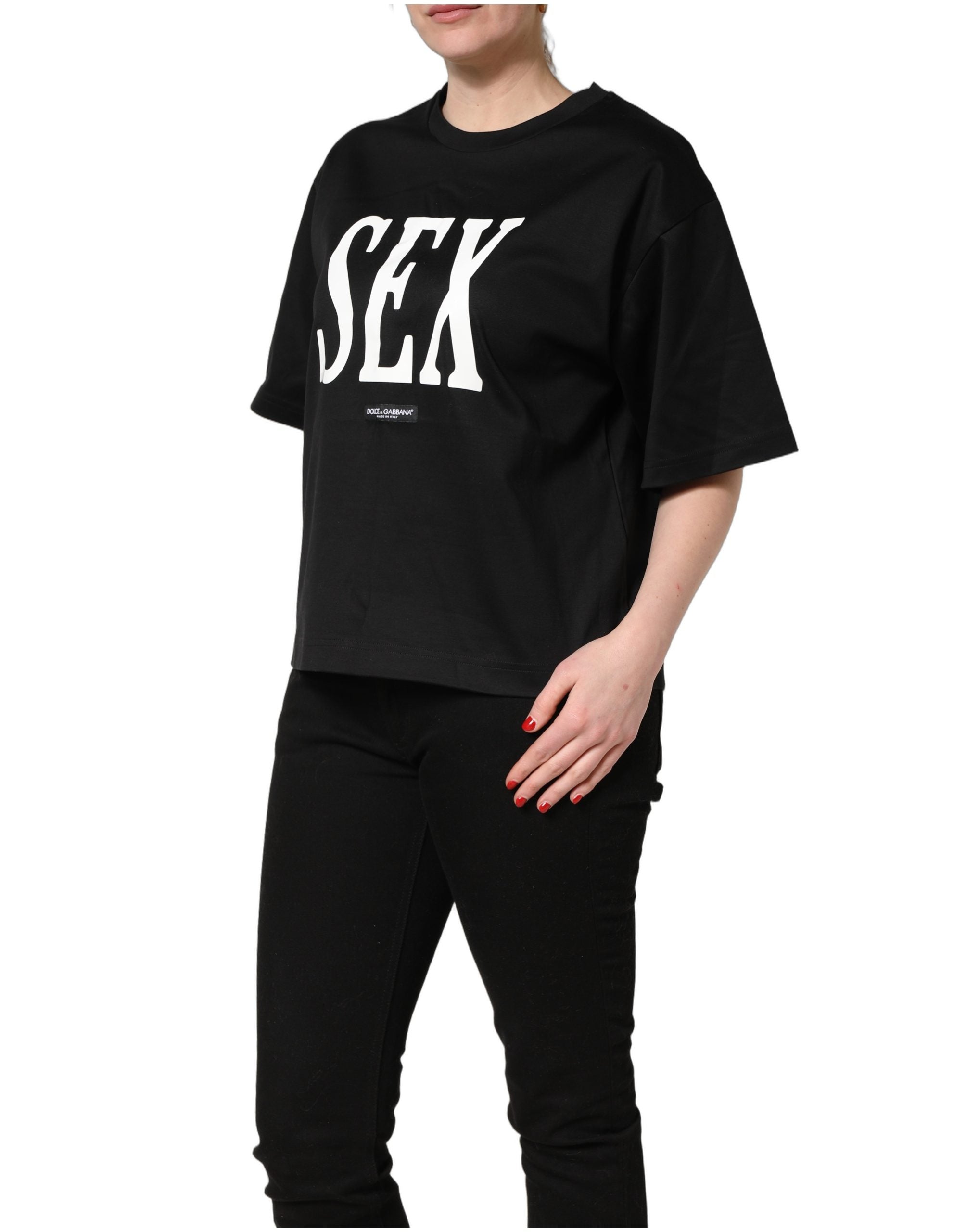 Dolce & Gabbana Black Jersey Graphic Short Sleeve Crew Neck T-shirt