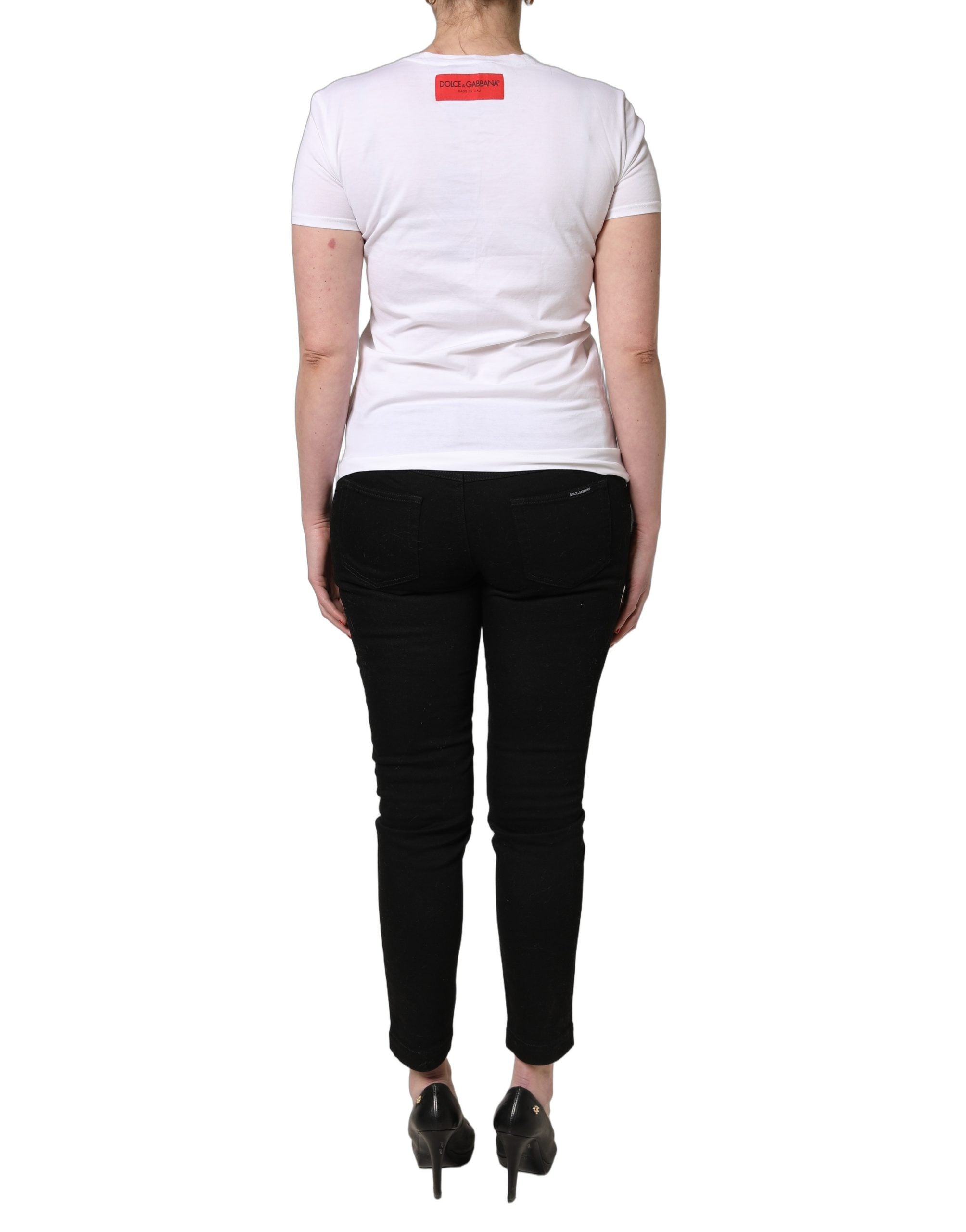 Dolce & Gabbana White Floral Graphic Short Sleeve Crew Neck T-shirt